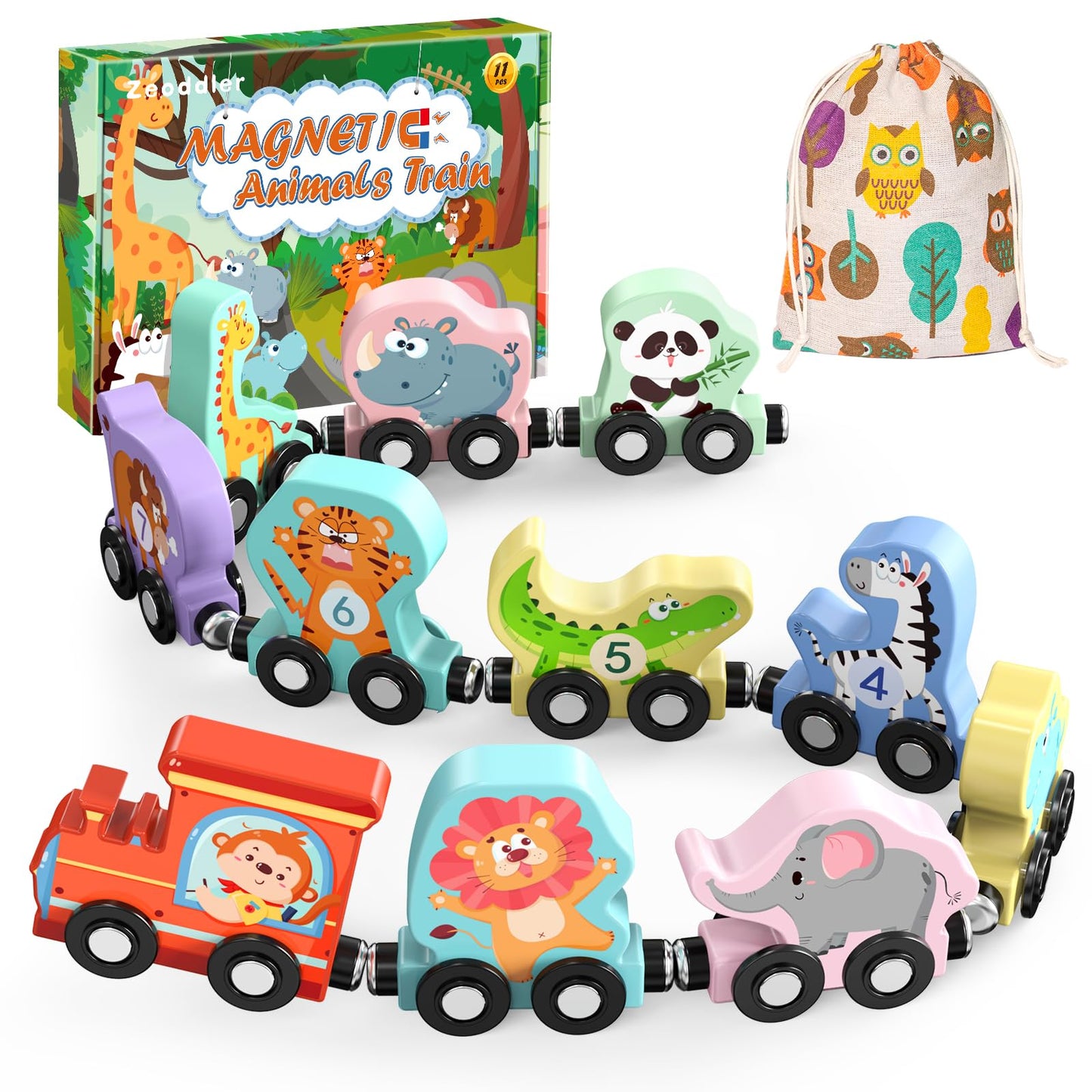 Toys for Toddlers, 11 Magnetic Wooden Dinosaur Train Set, Montessori Toys for Toddlers, Preschool Educational Material for Kids, Birthday Gifts for Boys, Girls
