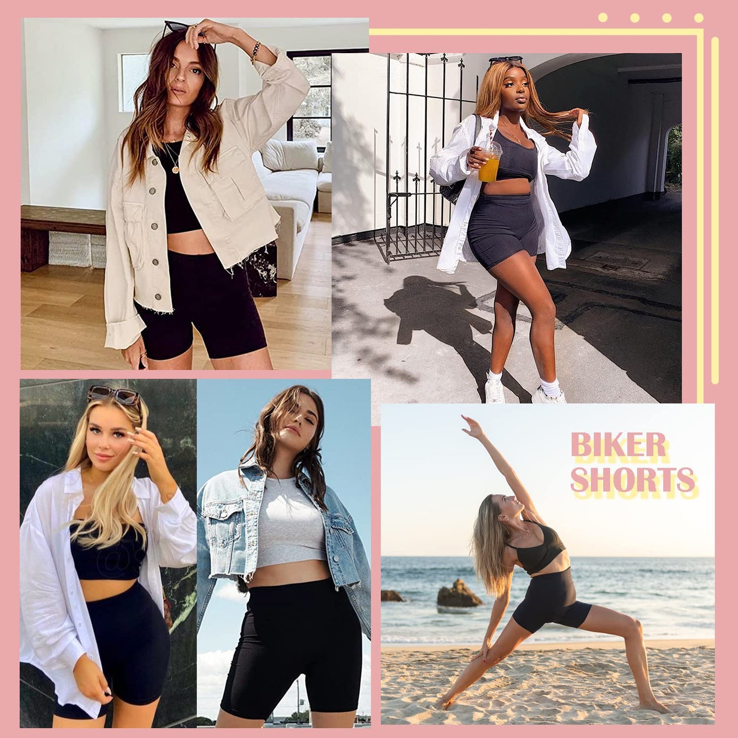 FULLSOFT 4 Pack Biker Shorts for Women – 5" High Waist Tummy Control Workout Yoga Running Compression Exercise Shorts with Pockets(4 Pack Black/Black/Black/Black,Small-Medium)