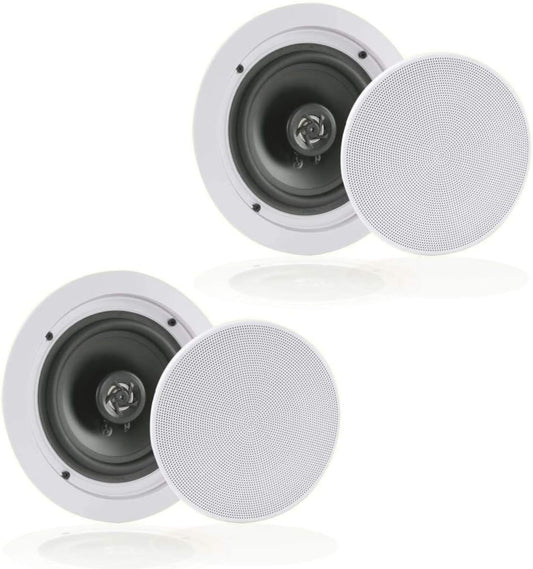 Pyle 6.5” Pair Bluetooth Flush Mount In-wall In-ceiling 2-Way Speaker System Quick Connections Changeable Round/Square Grill Polypropylene Cone & Polymer Tweeter Stereo Sound 150 Watt (PDICBT652RD)