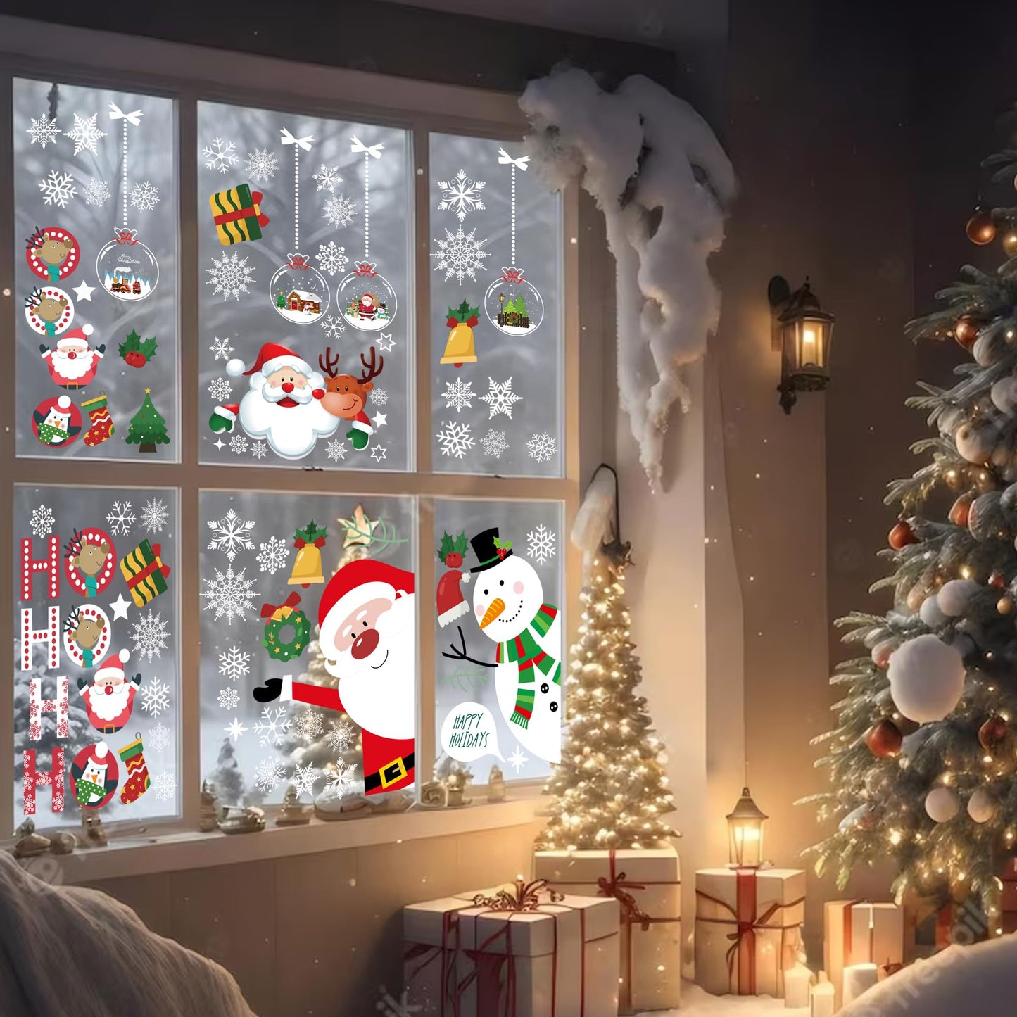 Christmas Window Clings Double Sided Christmas Window Clings Christmas Window Decorations Winter Decorations Window Snowflakes Decal Xmas Decorations for Glass Windows Home School Office