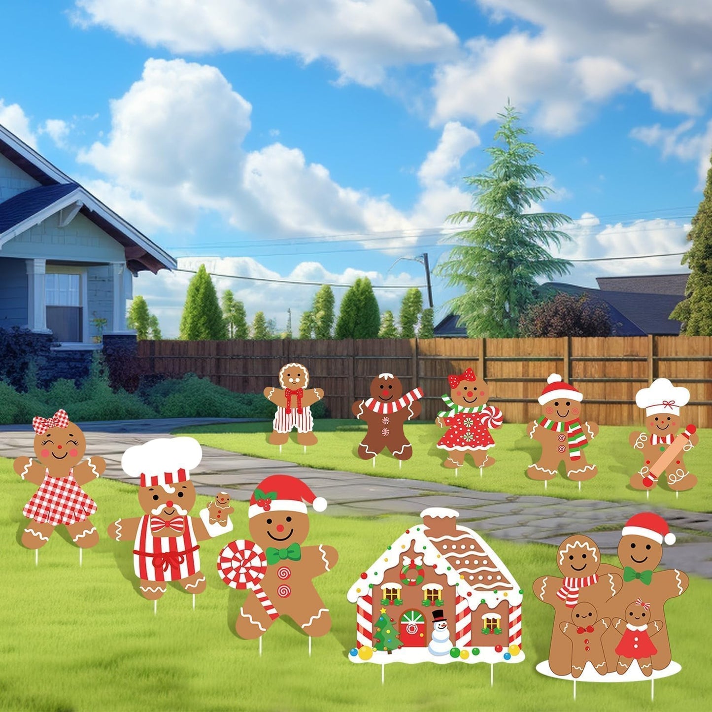 10Pcs Christmas Gingerbread Decorations Outdoor, Gingerbread Man Yard Signs with Stakes Xmas Gingerbread Lawn Signs for Xmas Holiday Garden Lawn Patio Pathway Decor Outside