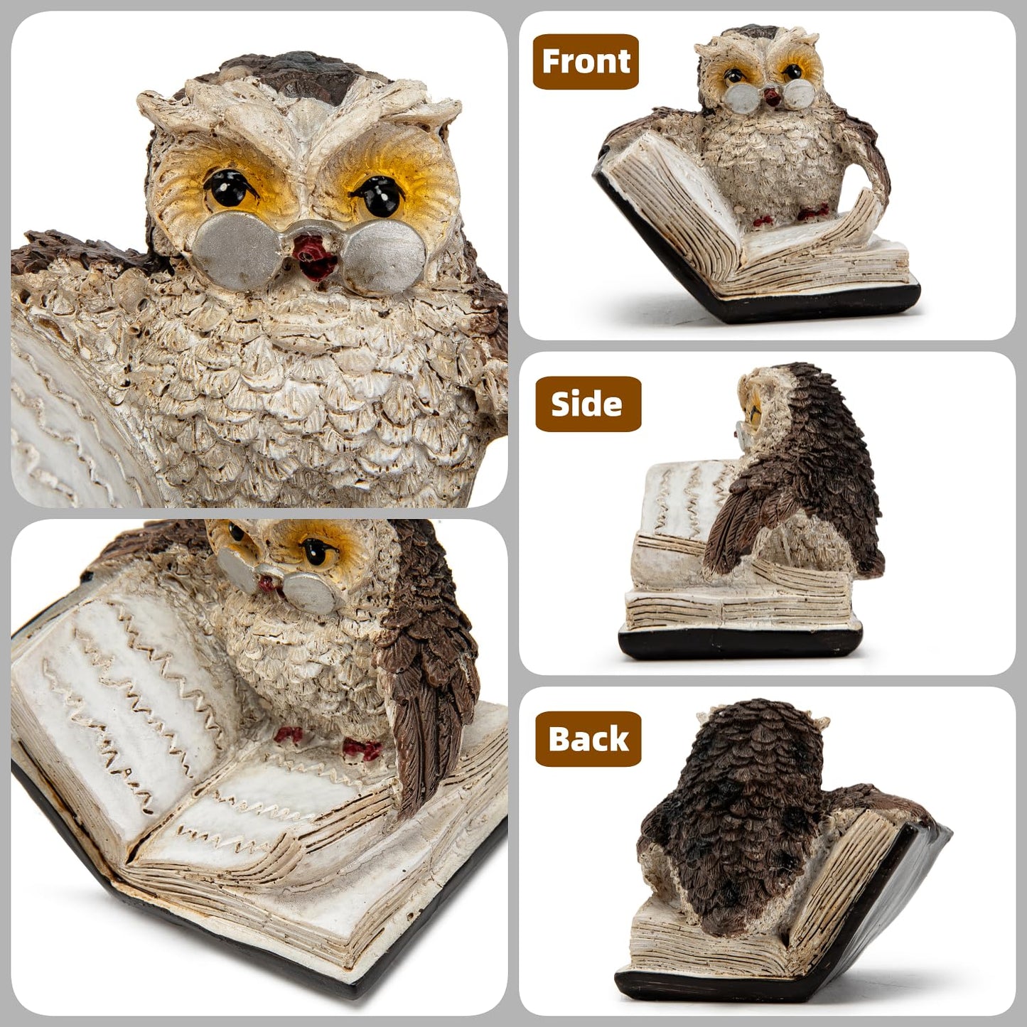 Adorable Reading Owl Statue, 2 Wise Owl Thinker Sculptures Home Decor Accents, Retro Animal Decor Owl Figurines for Living Room Bedroom Office TV Stand Tabletop Shelf Mantel, Gift for Men Birds Lover
