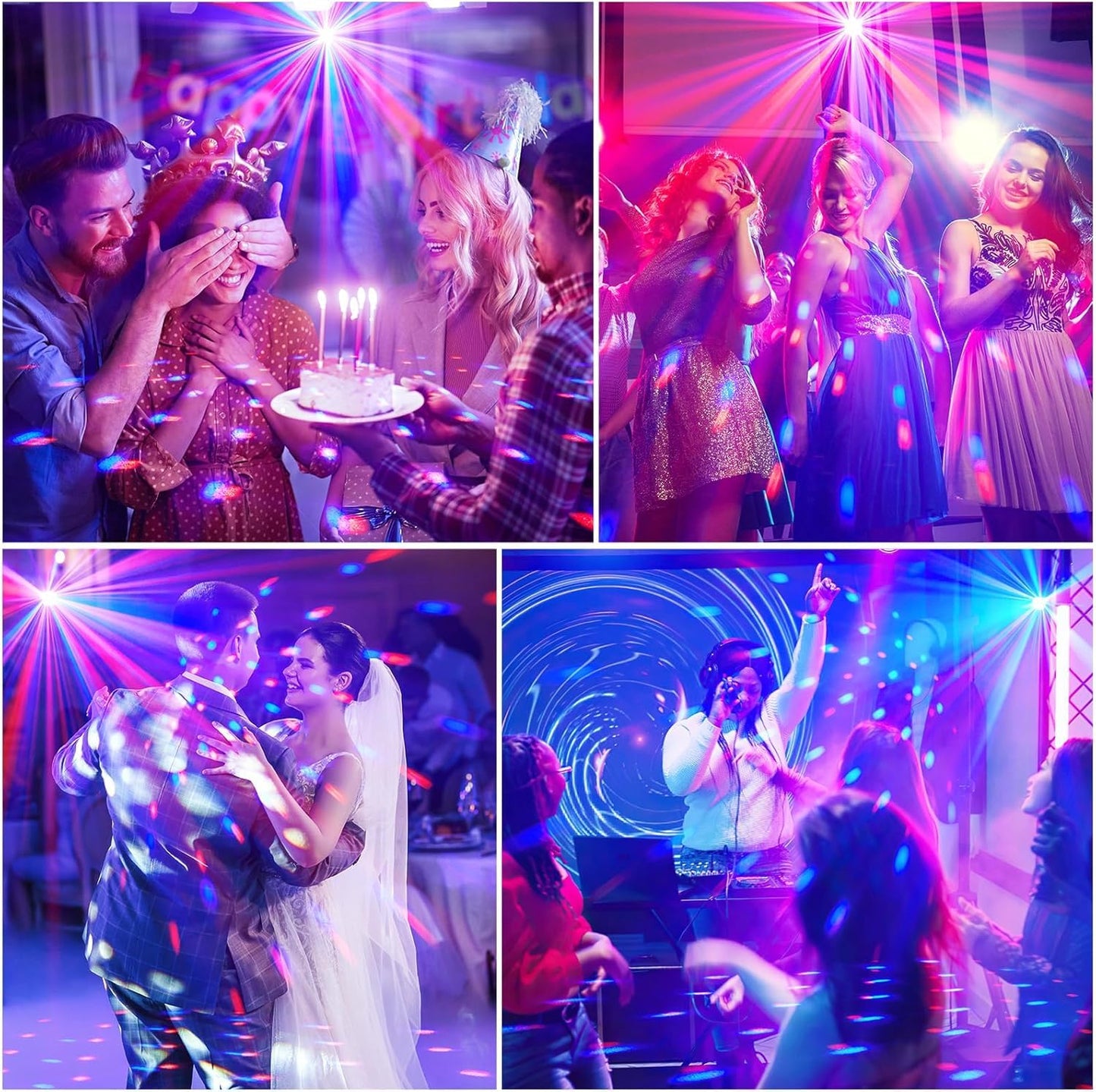 Battery Powered Disco Ball, Rechargeable Party Lights, Strobe Lights Sound Activated RGB LED Dj Lighting Uplights for Events, Party, Disco, Wedding, Bar, Stage, Dance, Room - 2 Pack