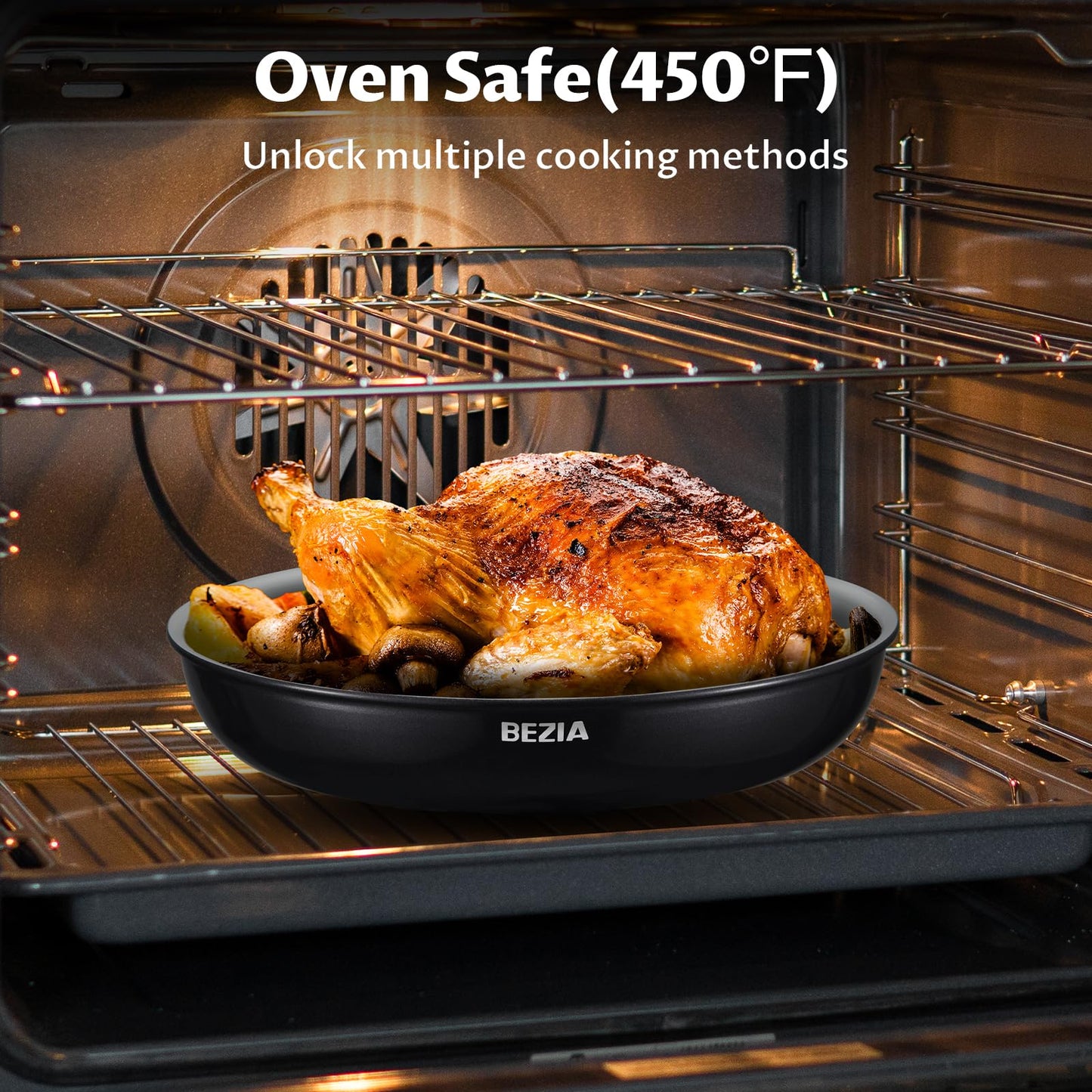 BEZIA Induction Cookware with Healthy Ceramic Coating, Camping Pots and Pans Set Nonstick 10pcs with Detachable Handles, Induction RV Kitchen Set with Removable Handles, Oven Safe