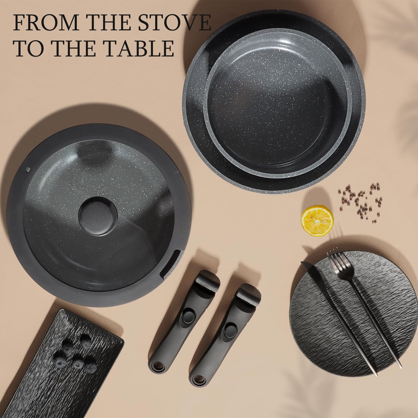 GiPP Ceramic Pots and Pans Set Non Stick, 11 Piece Nonstick Detachable Handle Cookware Sets, Non Toxic Induction Kitchen Pot and Pan with Removable Handle, Healthy RV Cookware, Dishwasher ＆Oven Safe