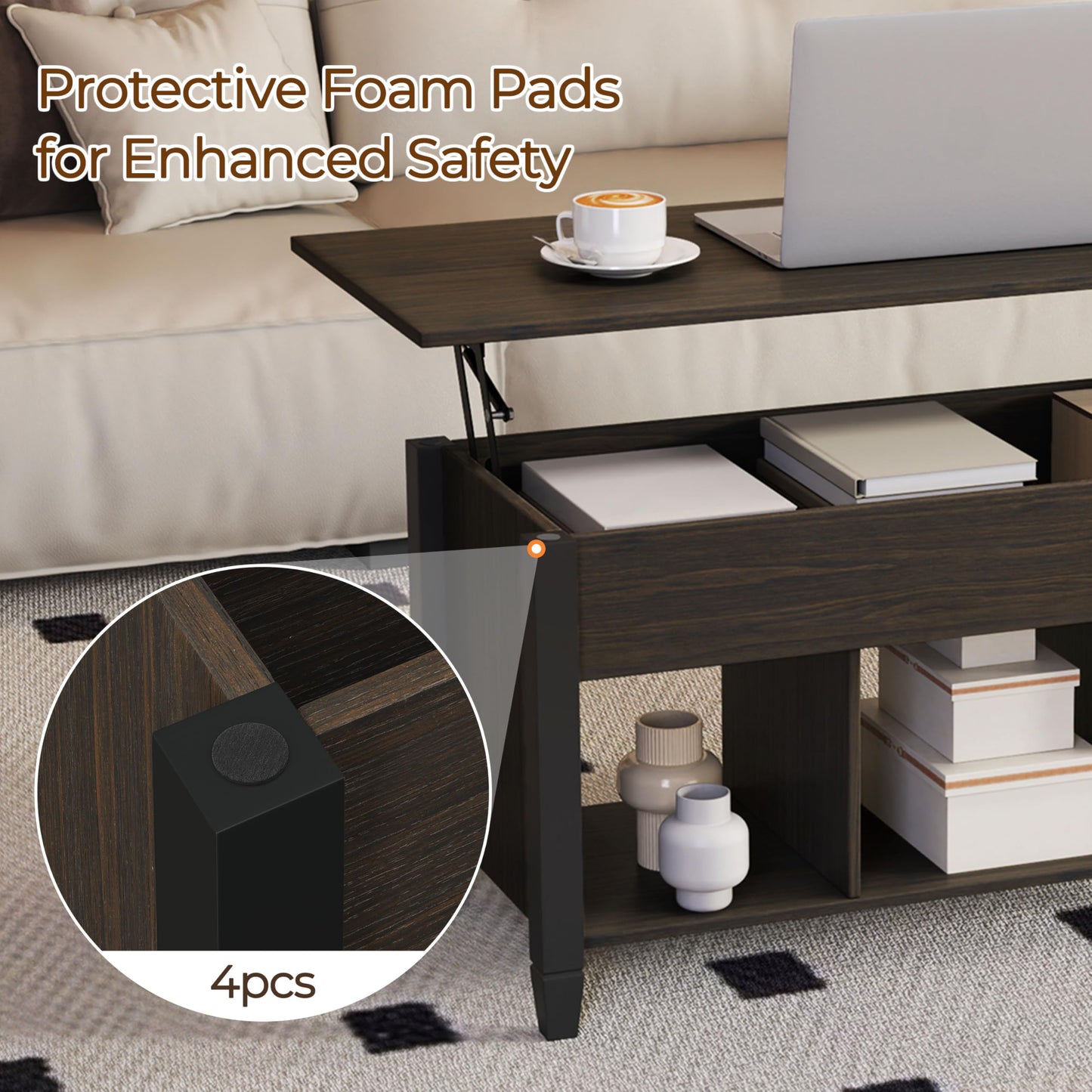 Yaheetech Coffee Table, 41in Lift Top Coffee Table with Storage Hidden Compartment & Shelf, Retro Coffee Center Table with Lift Tabletop for Living Room, Espresso