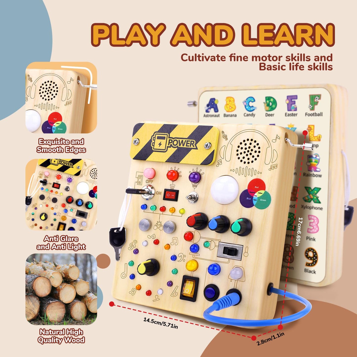 Sumsoltic Busy Board,Montessori Toys for 1-3 Year Old Boys & Girls,Travel Educational Learning Activities for Toddlers,Sensory Toy for Kids with Autism (Busy Board v5)