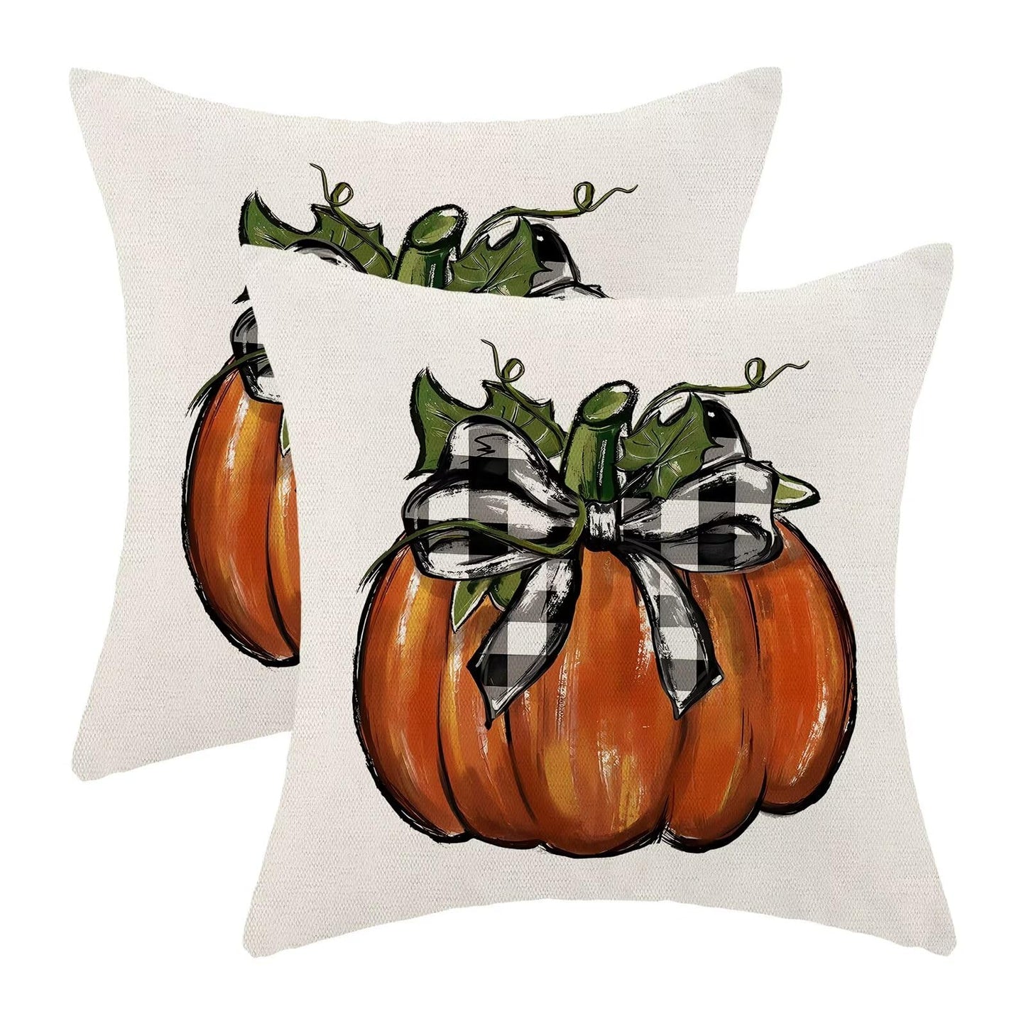 Fall Pillow Covers 18x18 Set of 2, Thanksgiving Pumpkin Decorative Autumn Flower Farmhouse Outdoor Throw Pillowcase Buffalo Plaid Pumpkin Cushion Cover for Sofa Couch Living Room Bed Decor