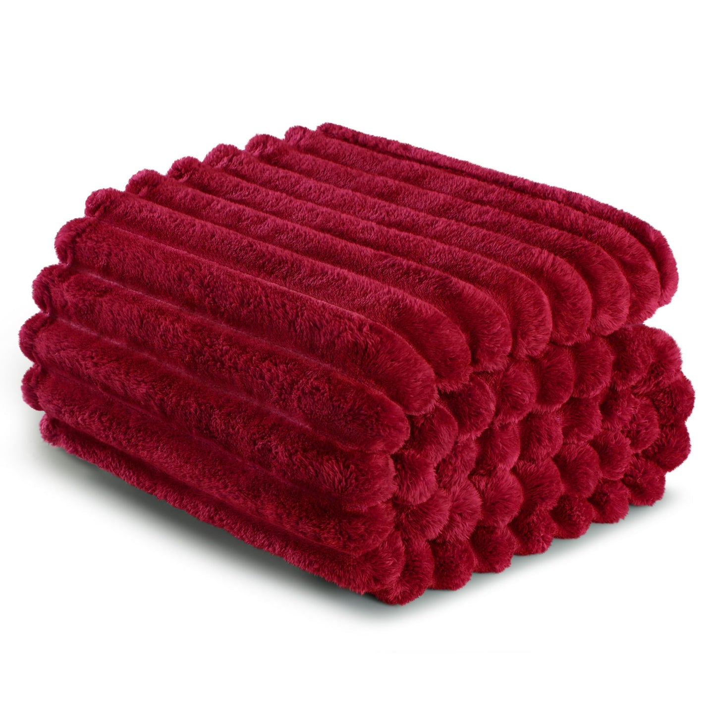 Exclusivo Mezcla Fleece Throw Blanket for Couch, Super Soft Striped Jacquard Bed Blanket, Lightweight Fuzzy Cozy for All Seasons, 50x60 Inches, Deep Red