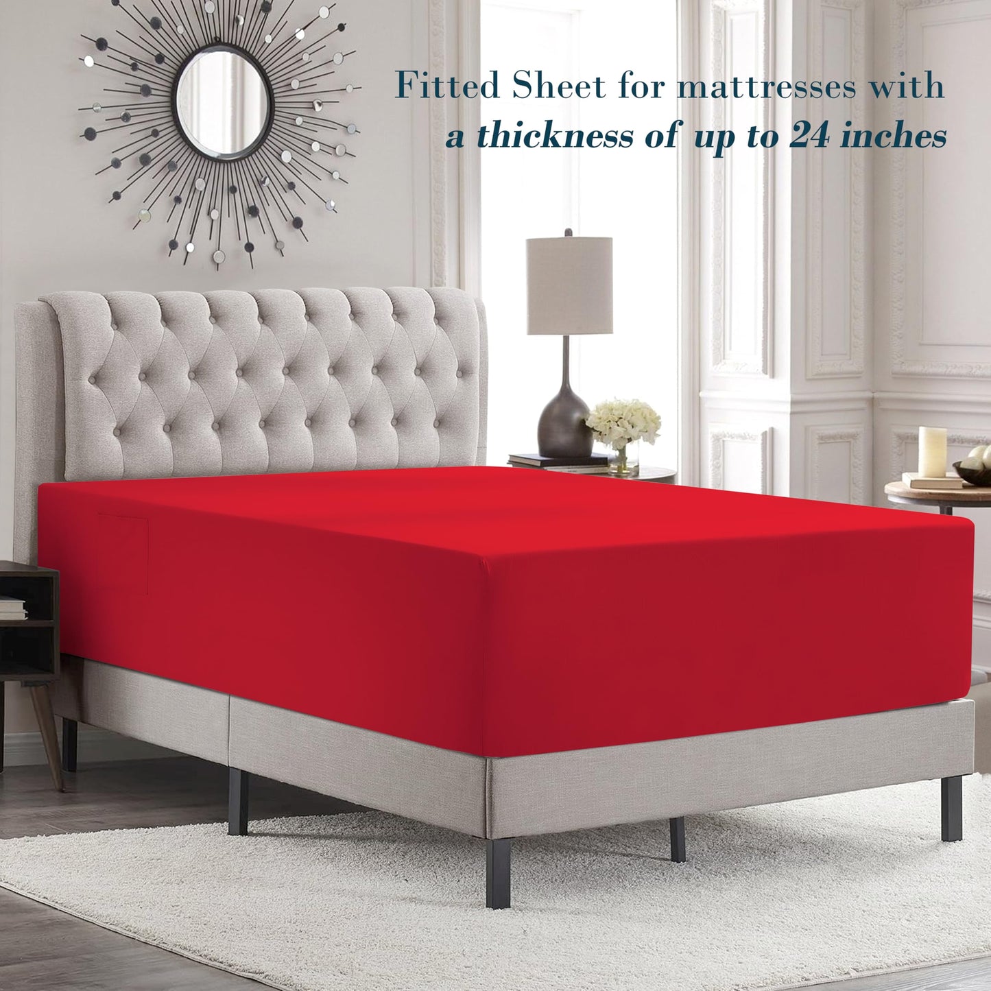 Mocassi Luxury 6-Piece Sheet Set, Ultra Soft 1800 Premium Hotel Quality Microfiber Sheet Set, Fits Mattresses Up to 18 to 24 Inches Extra Deep Pocket - Breathable and Secure Fit, Queen, Red