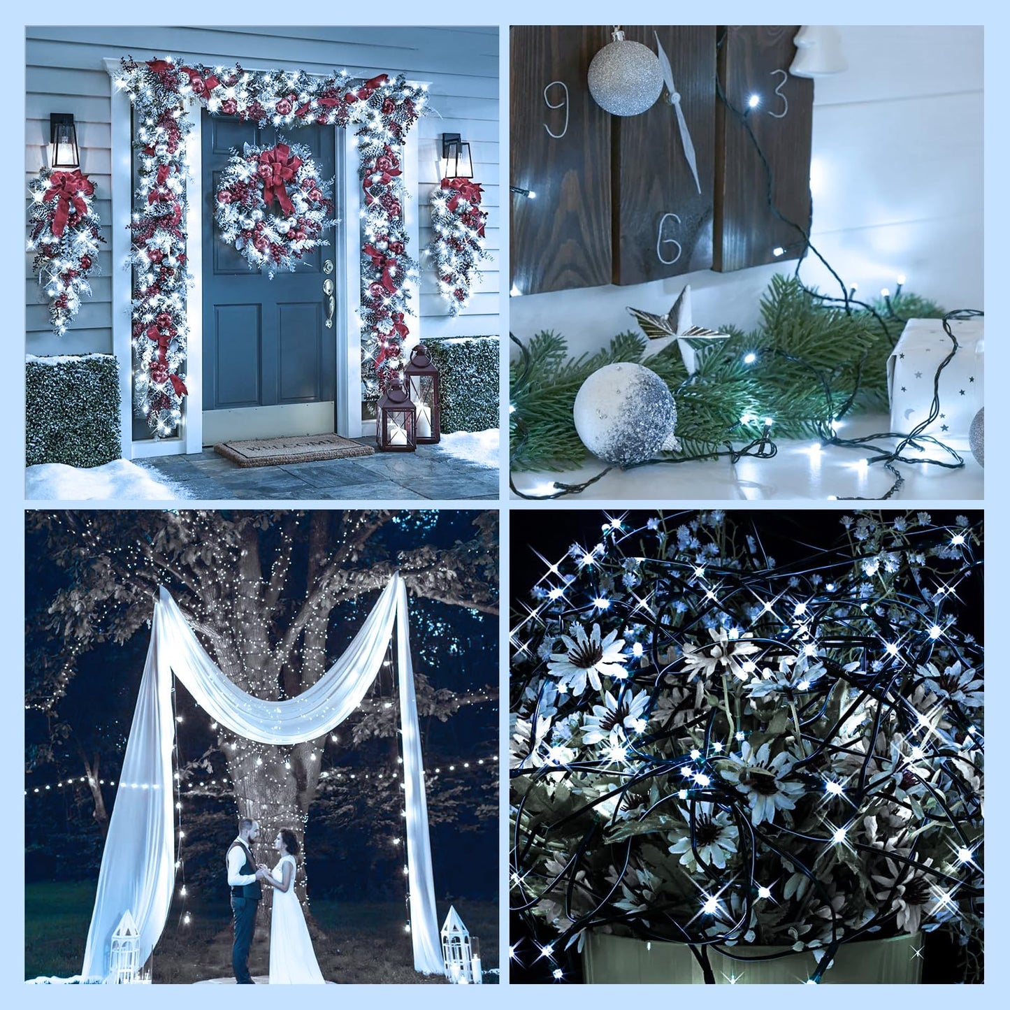 YIQU White 82FT 200 LED Christmas String Lights Outdoor/Indoor (Extendable Green Wire, Ultra-Bright with 8 Modes, UL Certified), Fairy String Lights for Xmas Tree Holiday Party Decoration, Cool White