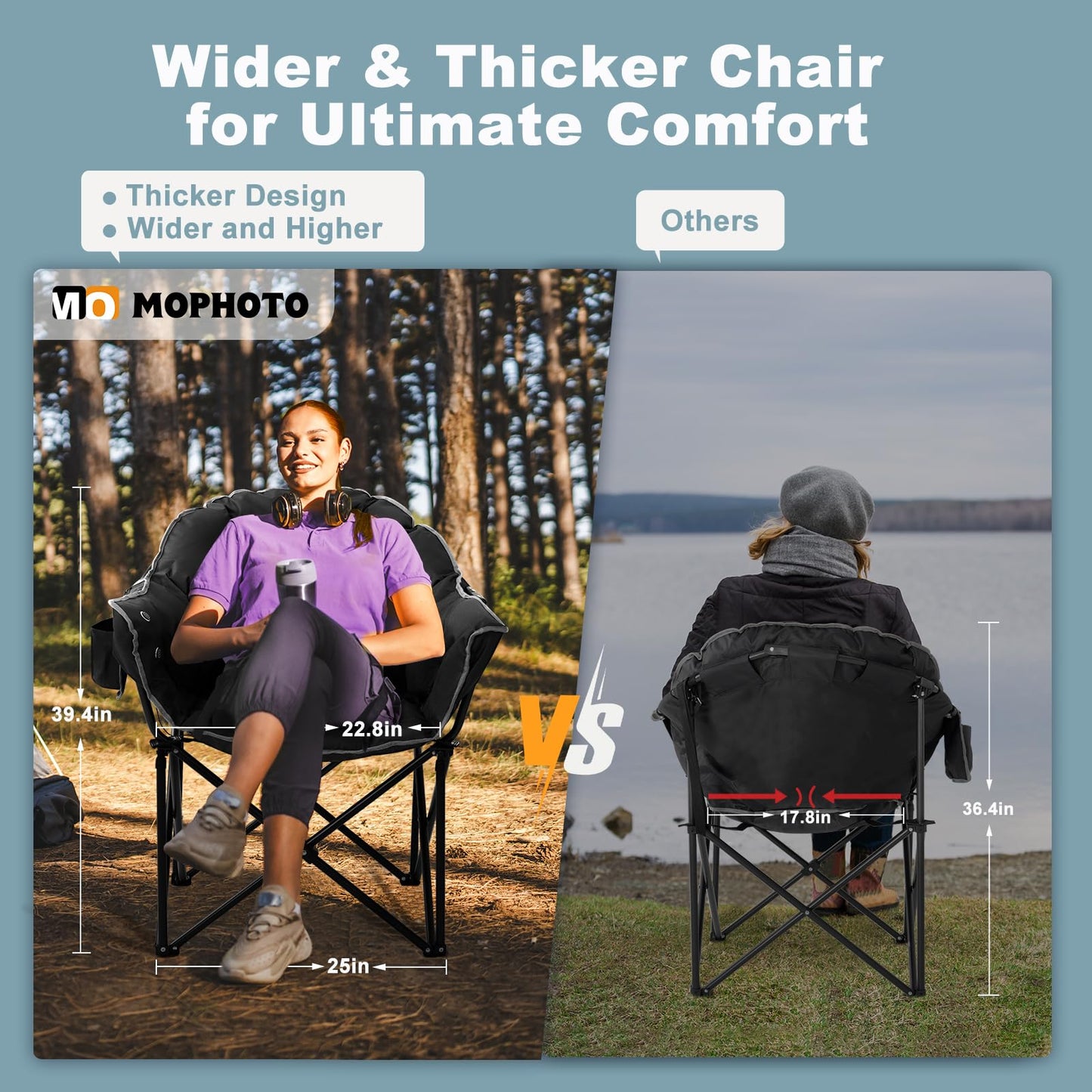 MOPHOTO Heated Camping Chair, Portable Heated Camping Chairs Outdoor, Padded Oversized Heated Folding Chairs Outdoor Sports, Heating Lawn Chair Patio Lounge Chairs for Adults