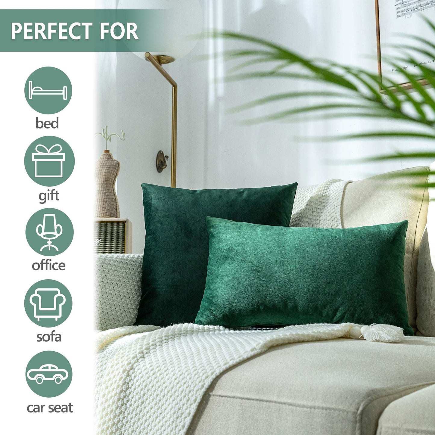 Stellhome Cozy Velvet Pillow Covers Square Decorative Throw Pillow Covers for Bed Couch Sofa Bench, 20 x 20 inch (50 cm), Olive, Pack of 2