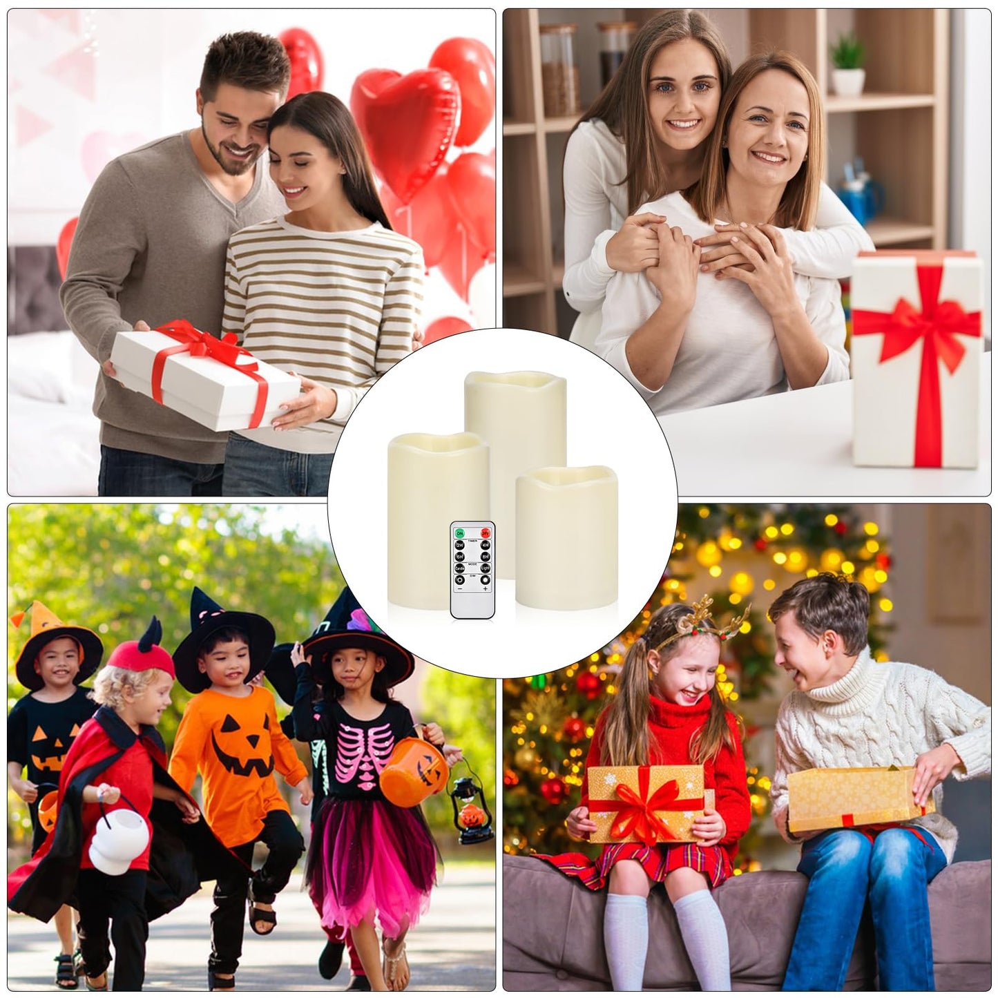 Artmarry Flameless Candles 4" 5" 6" Set of 3 Ivory Outdoor Indoor Pillars 3" Diameter Battery Operated Flickering Candles Include 10-Key Remote Timer Function 400+ Hours Requires 2 AA Batteries