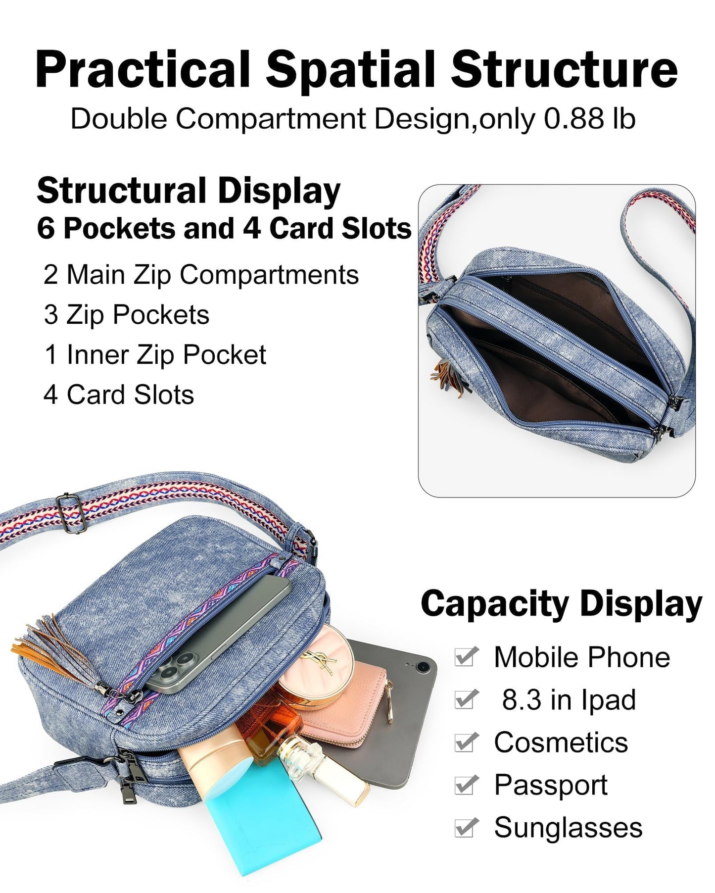 FADEON Crossbody Bags for Women Designer Vegan Leather Crossbody Purse Multi-pocket Medium Shoulder Bag with Card Slots