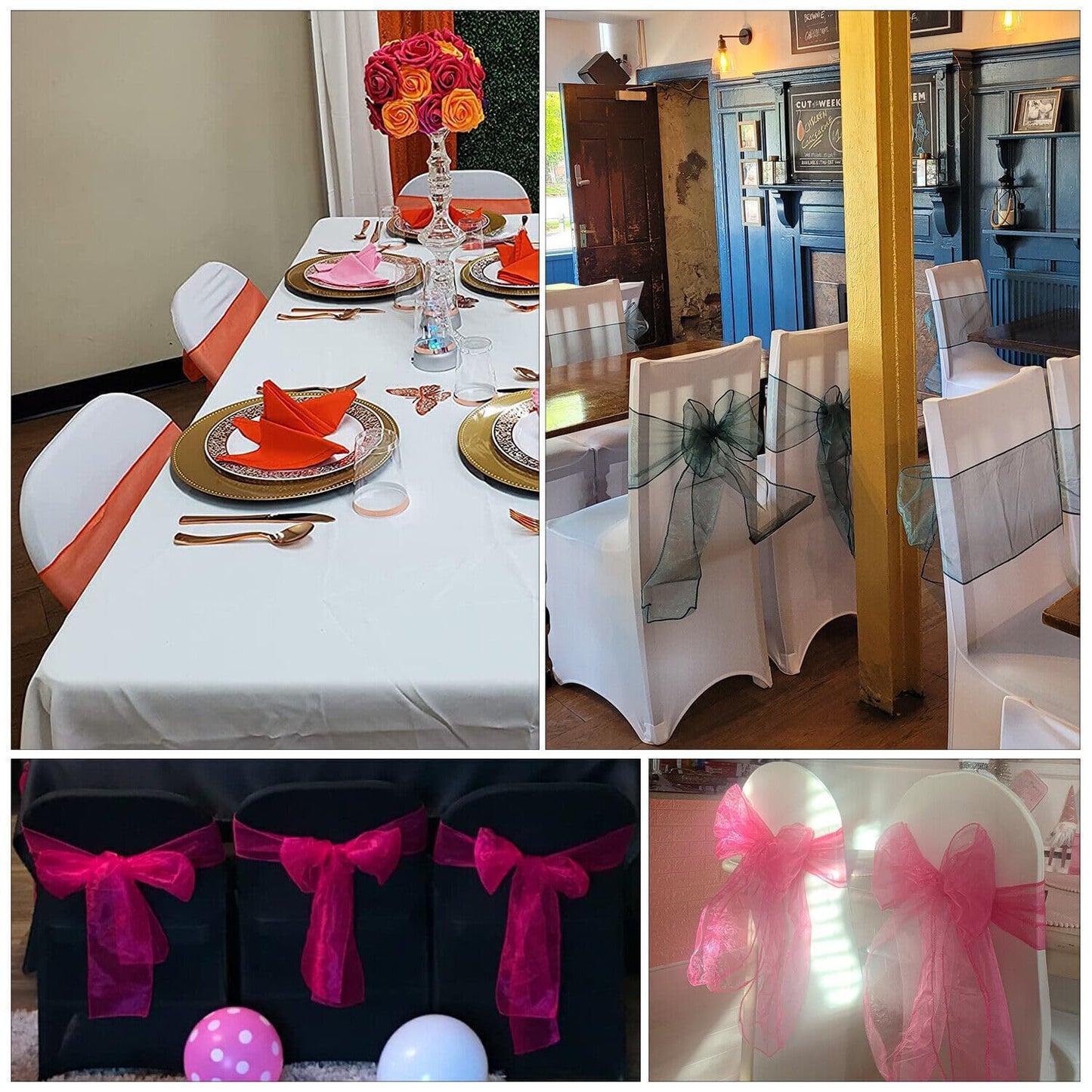 SARVAM FASHION Elegant Organza Chair Sashes Sheer Fabric Sashes for Weddings, Parties, and Special Events – (Pack of 10 Pieces, Baby Pink)