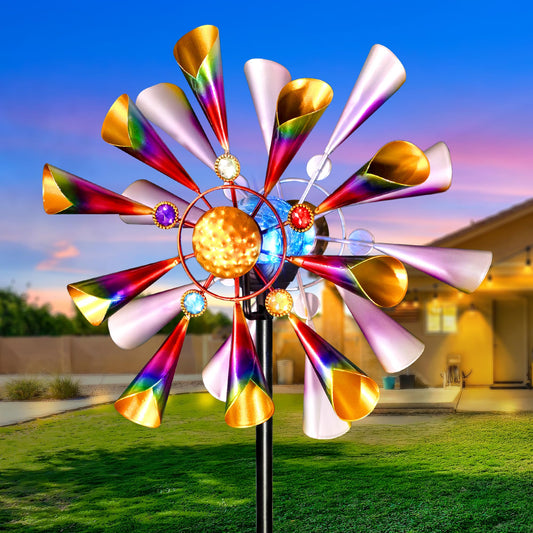54'' Wind Spinners Outdoor Solar Garden Decor Light - Unique Metal Stake Colorful Windmill, Durable Waterproof Design for Garden, Lawn, Patio
