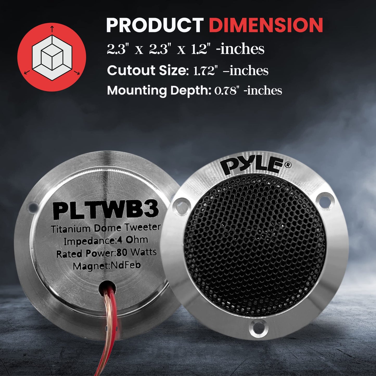 Pyle 1.0” Dome Tweeter - 80 Watts at 4-Ohm, Car Tweeter with Aluminum Housings, Enhance Lower Frequency Music Note, 2.3 Inches Full Range Car Speakers - PLTWB3