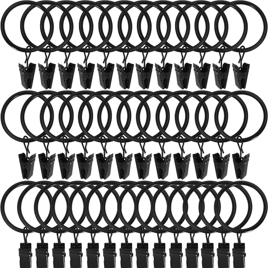 44 Pack Gold Curtain Rings with Clips, Curtain Hooks Hangers Clip Rings for Hanging Drapes Bows Hat, Drapery Rings 1 in I D, Fits up to 5/8 in Diameter Curtain Rod.