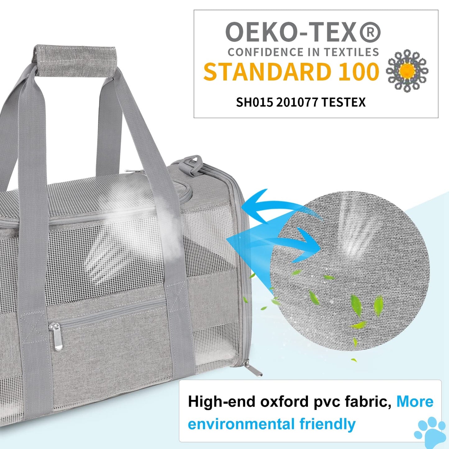 CUSSIOU Soft Sided Cat Carrier for Small Cats Puppies up to 15 Lbs, Airline Approved Pet Carrier Collapsible Travel Puppy Carrier with Reflective Strip, Grey