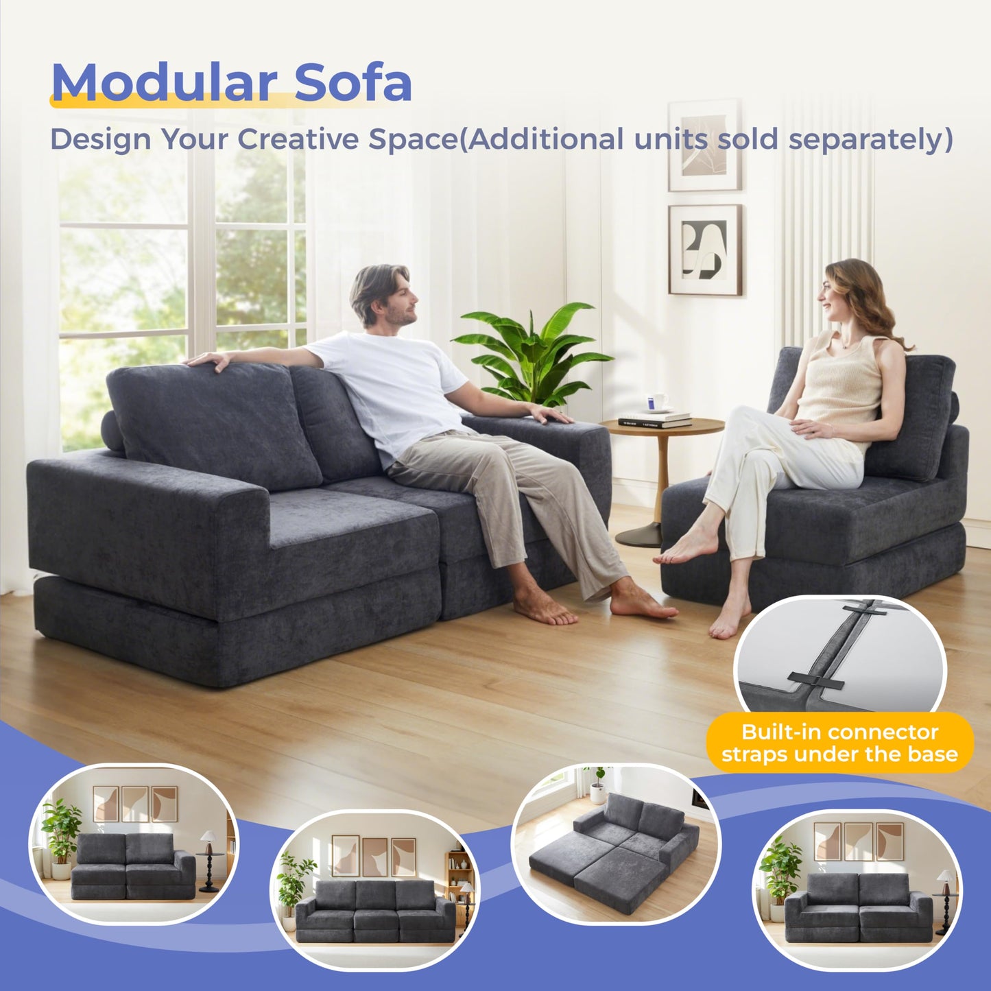 Jamdok 8 Inch Thick Freestanding Folding Sofa Bed for Adults,Convertible Fold Out Sleeper Chair with Back Pillow, Lazy Couch for Living Room/Bedroom/Guest Use/Home Office/Apartment