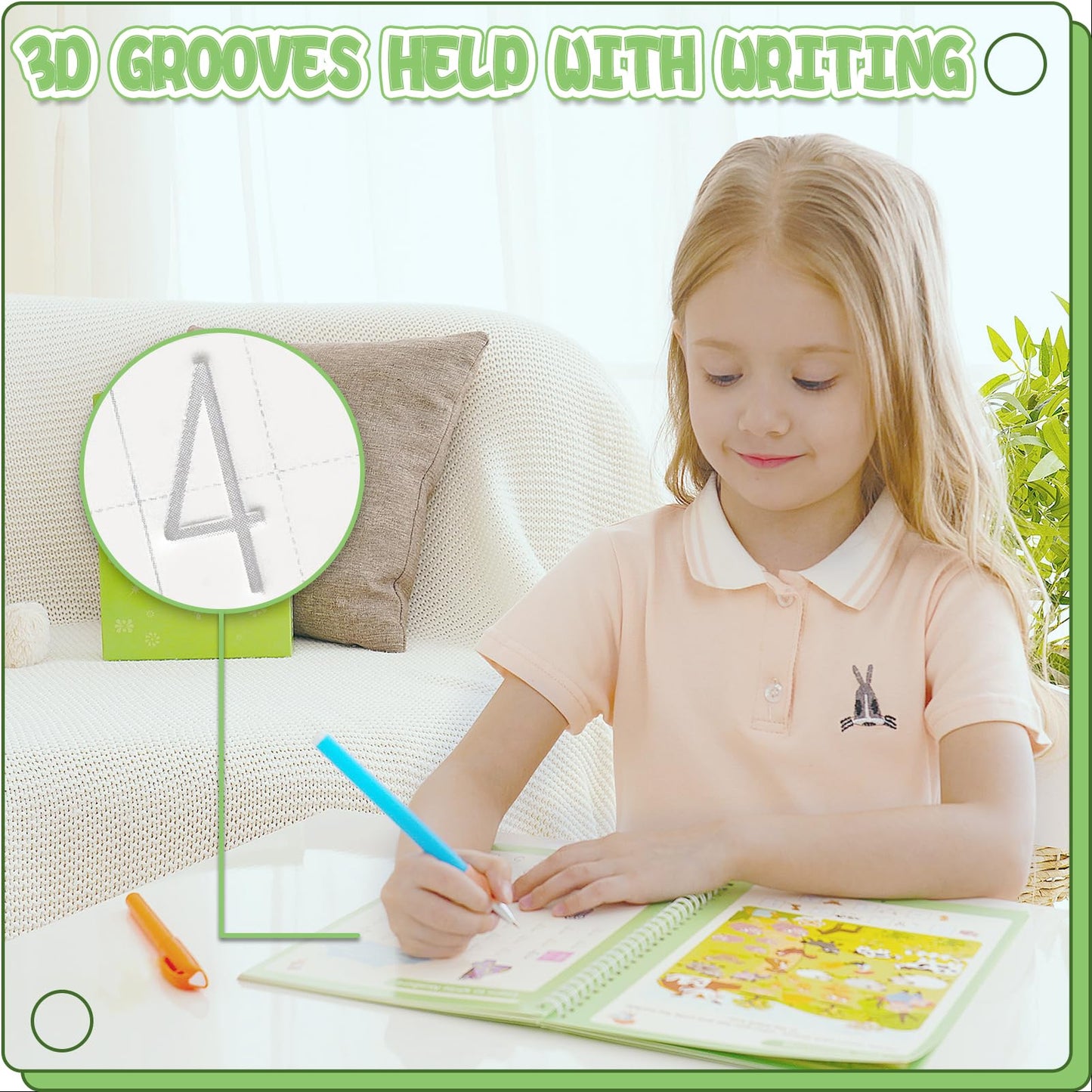 Reusable Grooved Handwriting Workbooks,Magic Copybook,Magic Writing Practice copy books, to help children improve their handwriting ink Practice Age 3-8 Calligraphy for kids(Character edition)