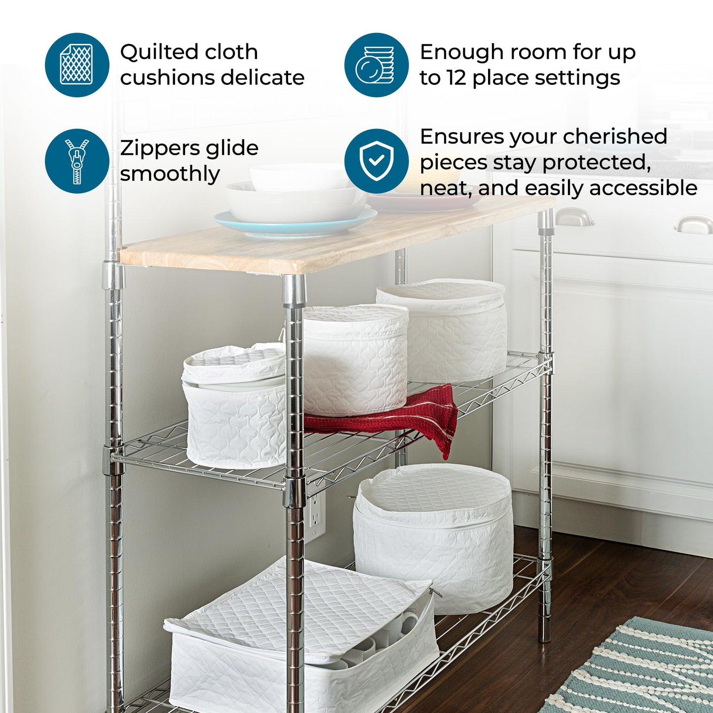 Honey-Can-Do Dinnerware Storage Containers Set, Perfect for Dish Storage, China Storage, and Cup Storage, Quilted Containers To Keep Your Heirlooms and Fine China Protected and Organized, 5-Piece Set