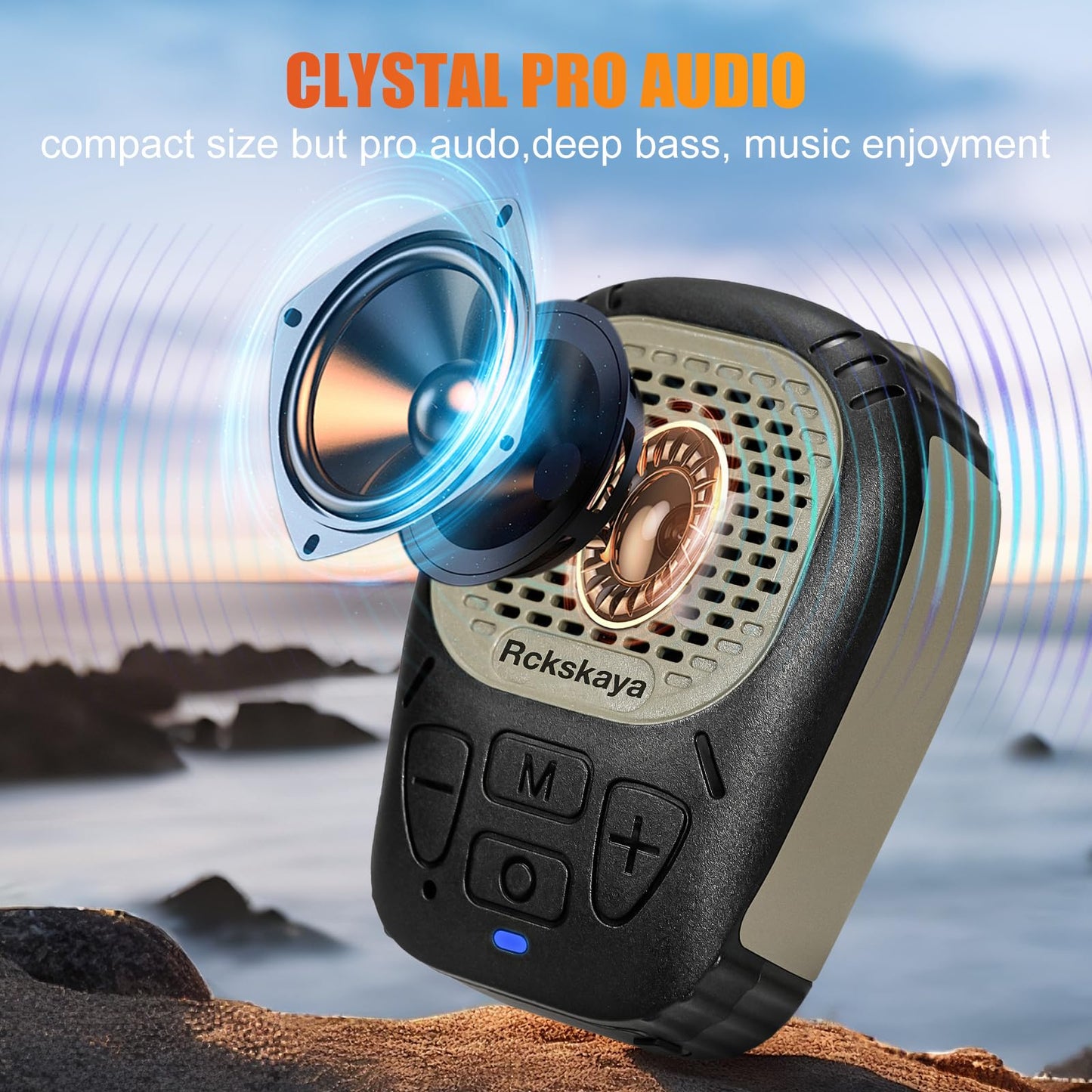 Rckskaya Clip On Bluetooth Speaker, Portable Speaker Wearable Wireless, Mini Bluetooth Speakers Up to 30H Battery Life, Support TF Card, Hands-Free Music/Calls (Non Magnetic) (Army Green)