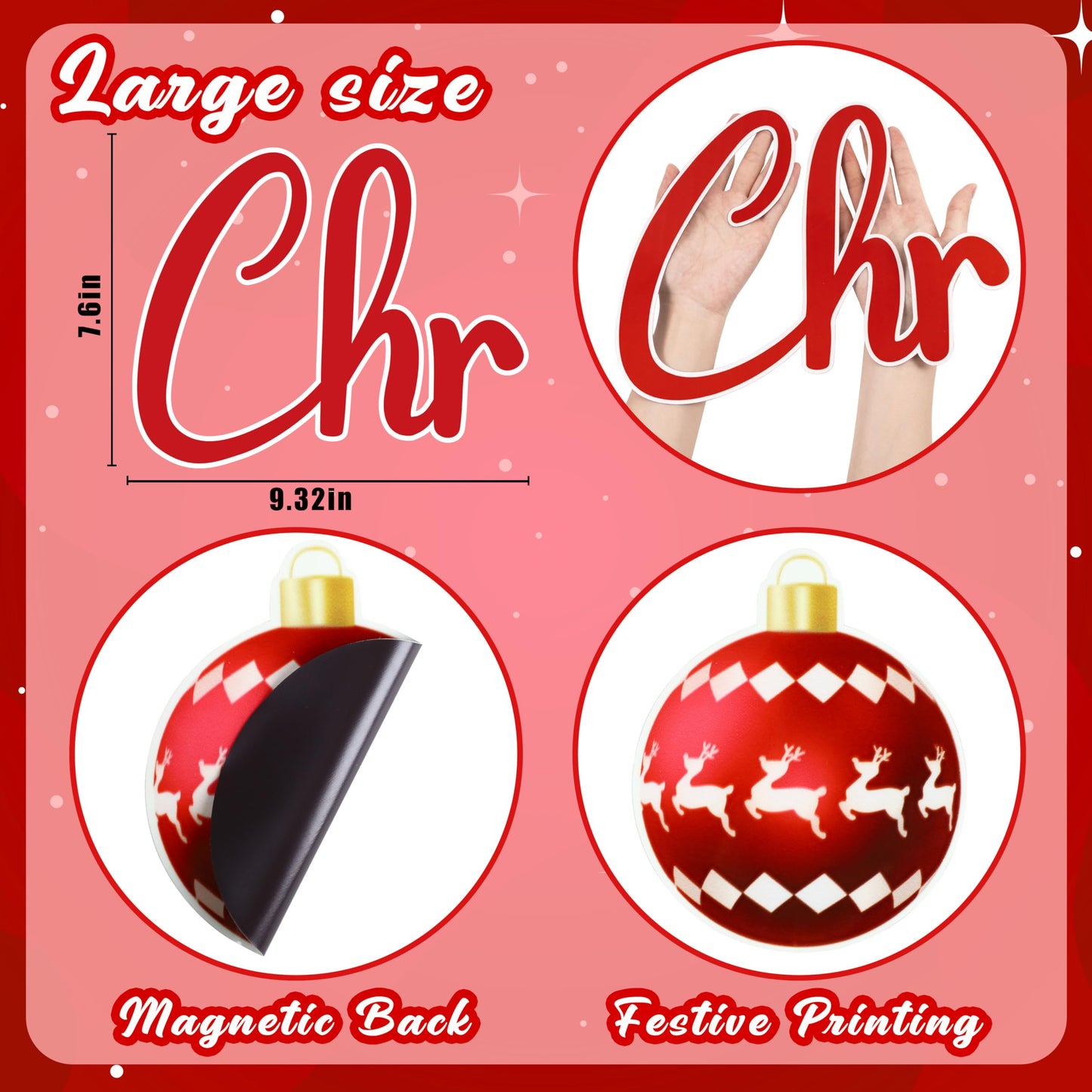 90shine 31PCS Luminous Christmas Garage Door Decorations Magnets - Magnetic Glow-in-The-Dark Merry Xmas Ball Holiday Refrigerator Fridge Cruise Kitchen Decor(Red Green Gold)