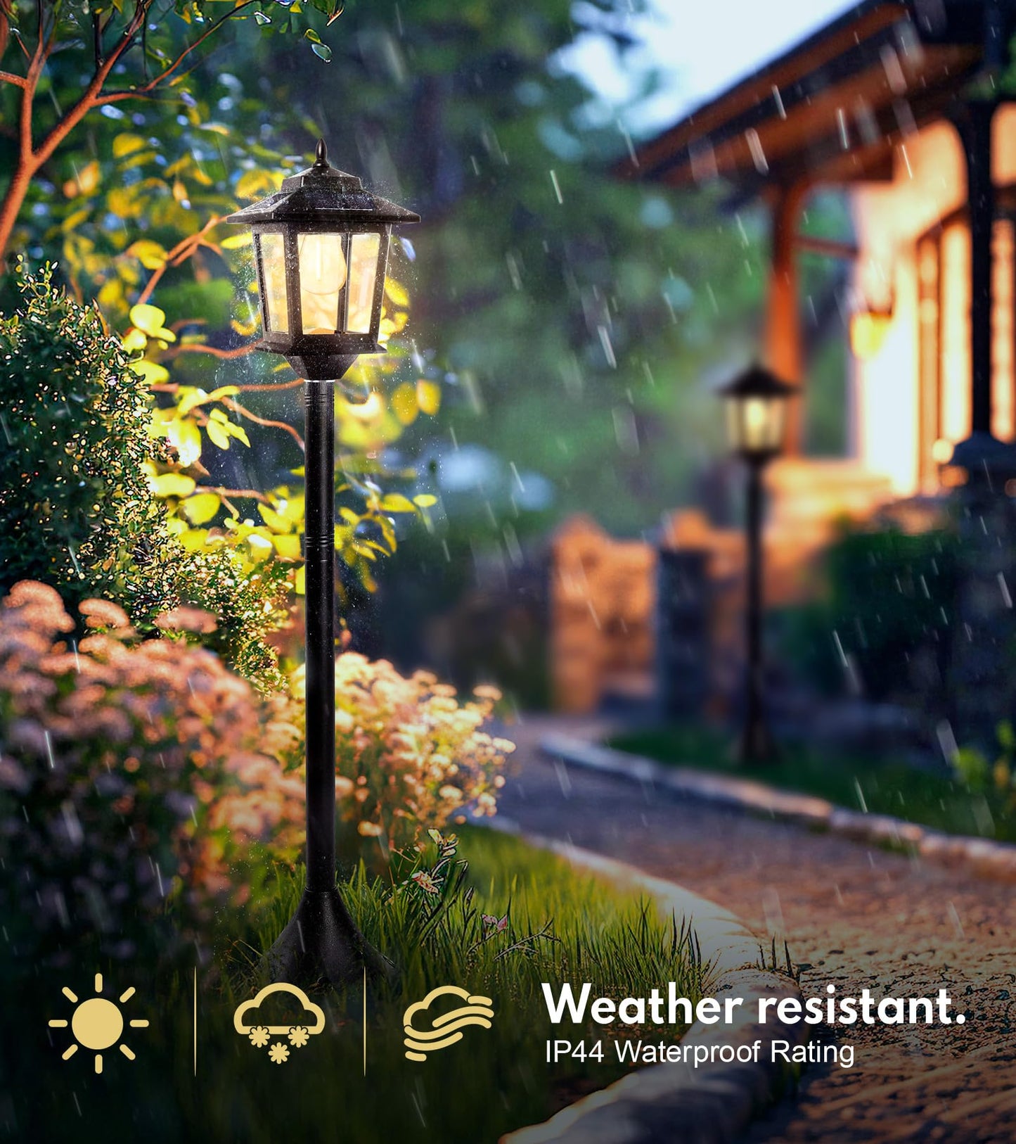 PASAMIC 63" Solar Lamp Post 2Pack, Outdoor Lights Waterproof, Pole Lights Outdoor, Floor Lamp for Patio, Warm White, Replaceable Bulb