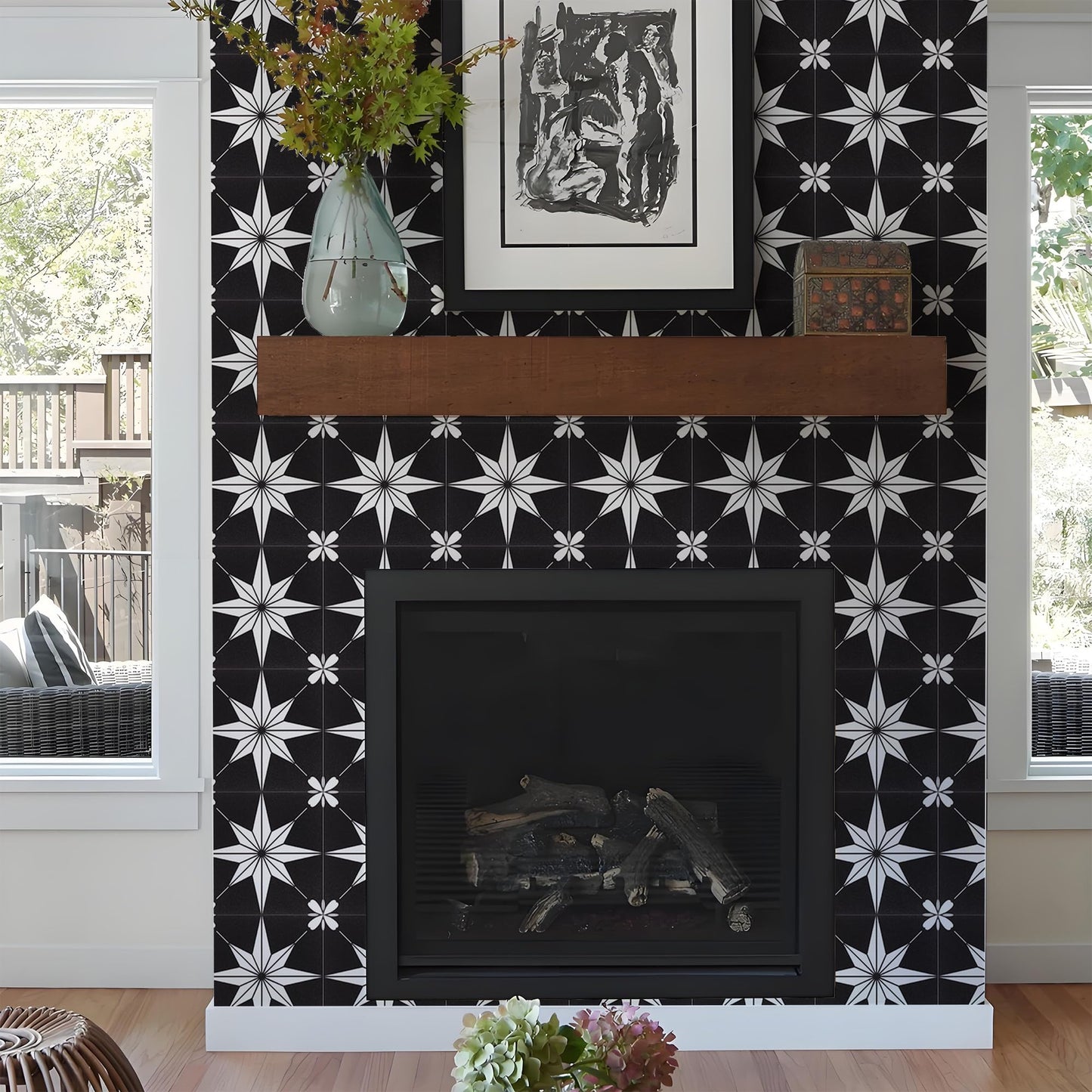 Peel and Stick Floor Tile Self Adhesive Waterproof 8" x 8" Vinyl Flooring, Removable Floor Stickers DIY for Bathrooms,Kitchen,Living Room,Black 10Pcs