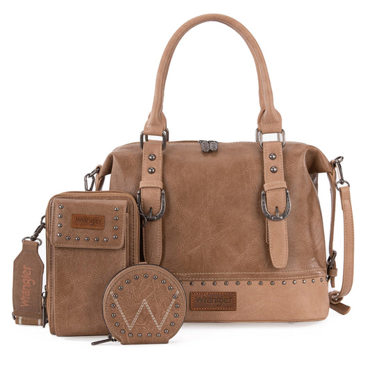 Wrangler 3Pcs Doctor Bag Set for Women, Top Handle Satchel Purse Barrel Handbags Cell Phone Purse Leather Hobo Bags WG48S-S5110KH