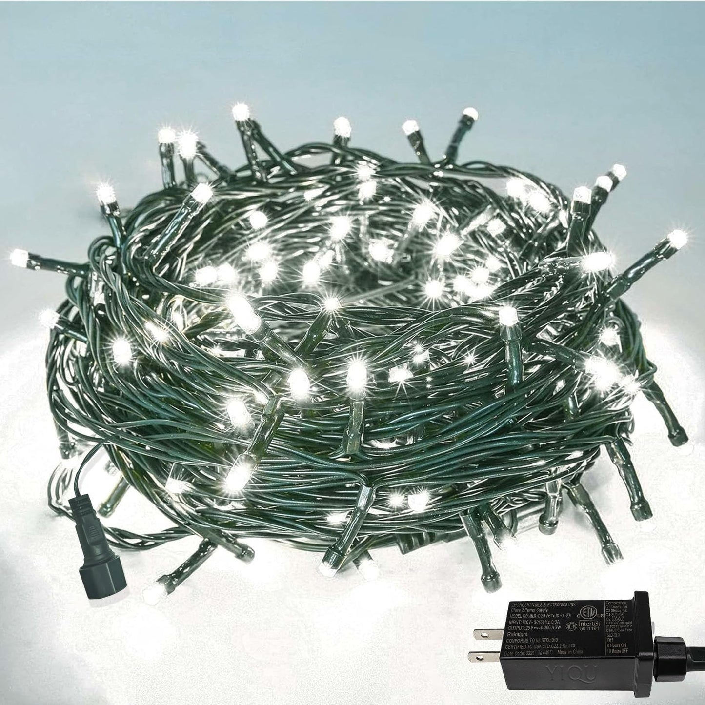 YIQU White 82FT 200 LED Christmas String Lights Outdoor/Indoor (Extendable Green Wire, Ultra-Bright with 8 Modes, UL Certified), Fairy String Lights for Xmas Tree Holiday Party Decoration, Cool White