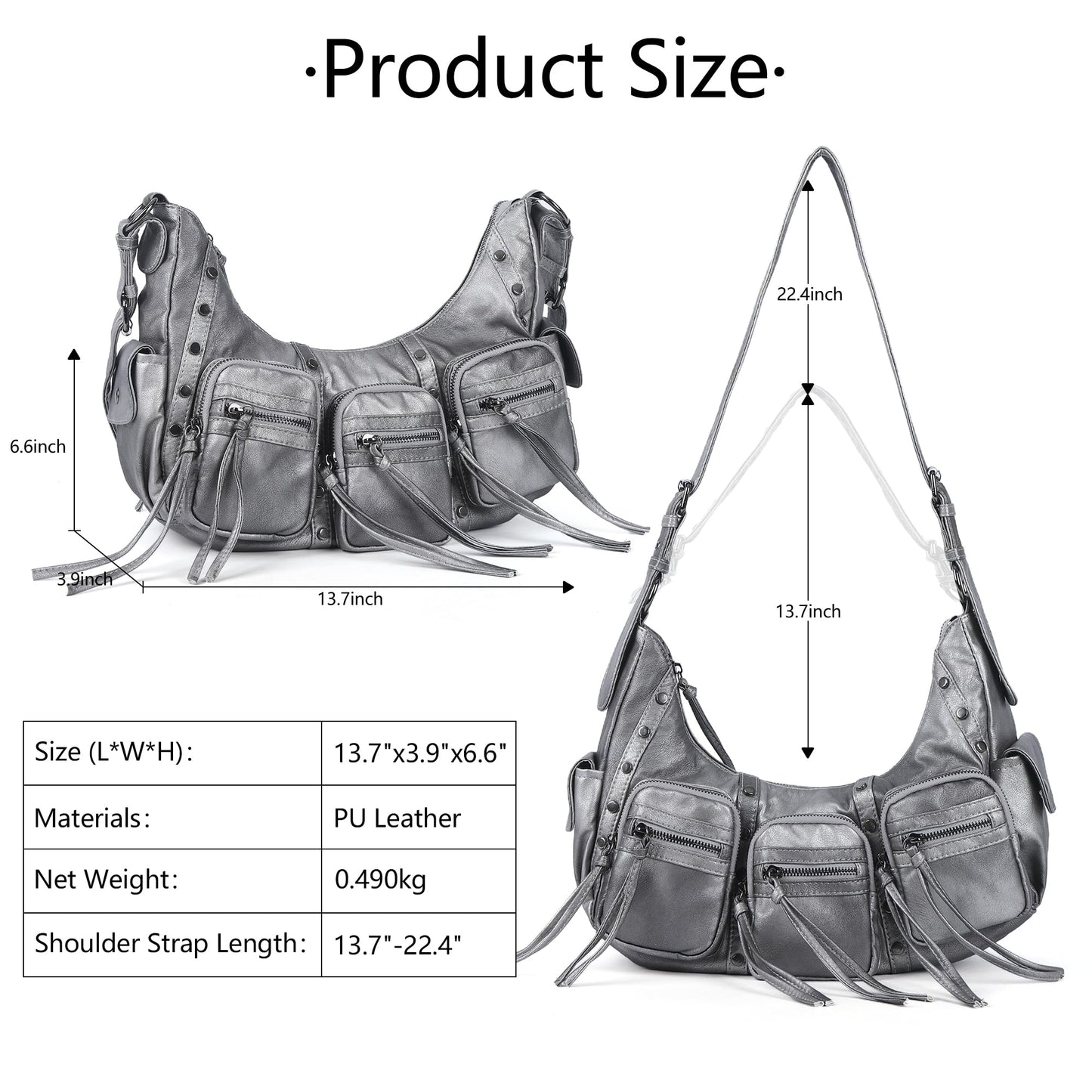 Angel Kiss Hobo Bags Purse for Women Y2K Shoulder Bag Multi Pockets Designer Satchel Studded Handbags with Strap