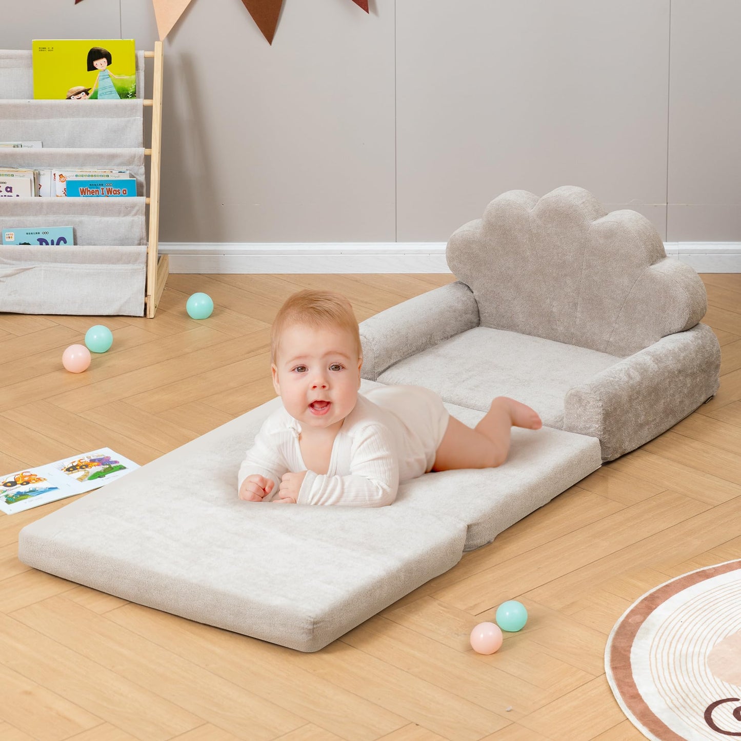 spanspace 2-in-1 Kids Couch, Toddler Couch Fold Out, Comfy Toddler Chair, Convertible Kids Sofa to Lounger with Pocket and Removable Cover