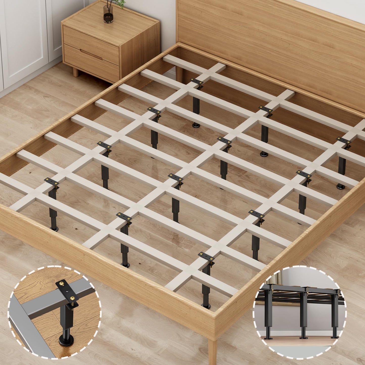 4PCS Adjustable Height Bed Support Legs, 7-12 Inch, Metal Heavy Furniture Legs with Rubber Non-Slip Base for Sofa/Cabinet/Couch/Dresser/Table, Furniture Feet Replacement for King Queen Bed Frame Slat