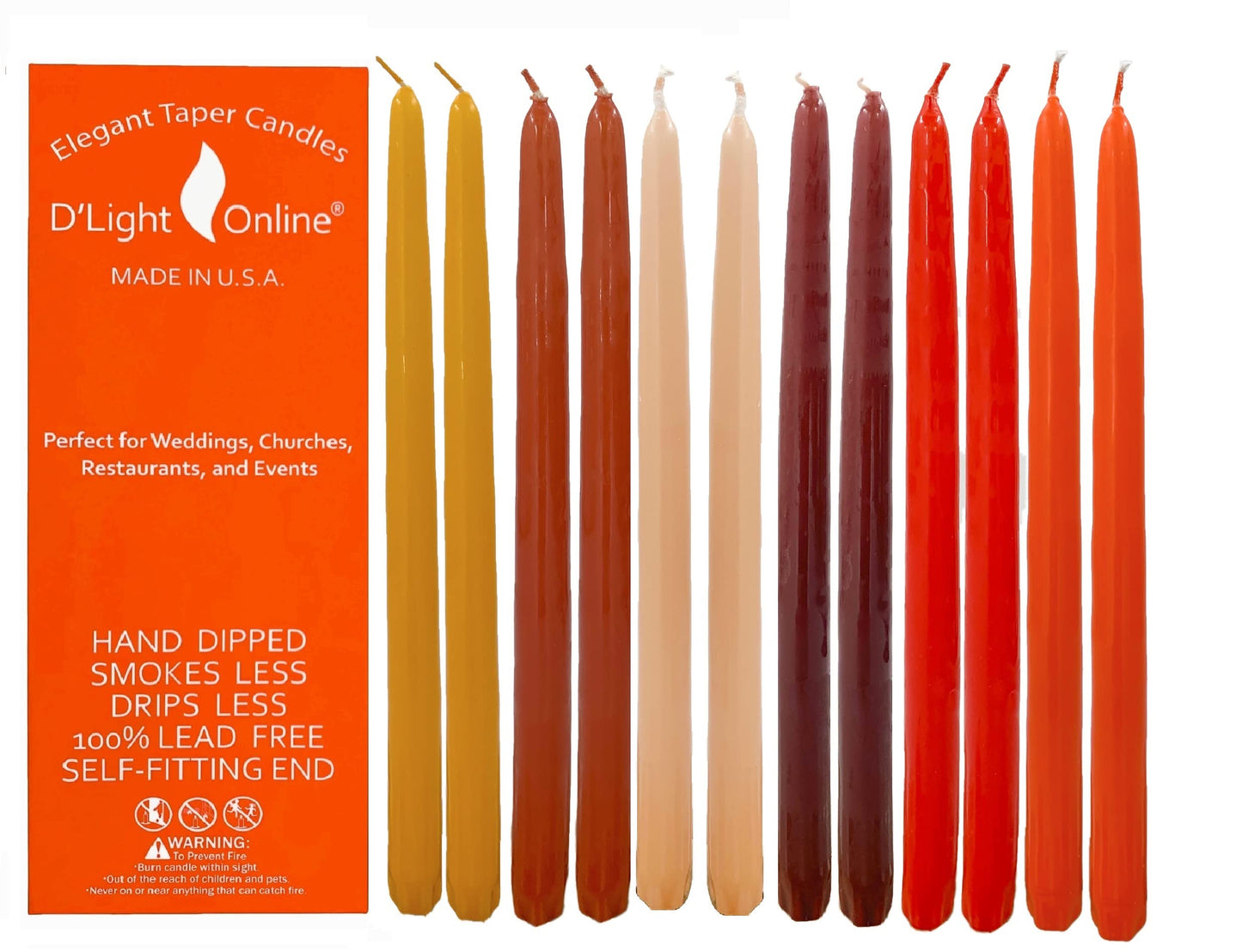 D'light Online Elegant 10" Seasonal Fall Taper Candles Premium Quality - Unscented, Hand-Dipped Tapered, Dripless and Smokeless - Set of 12 (10 Inch, Autumn Foliage)