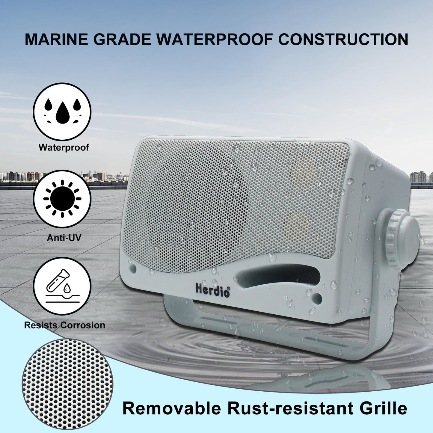 Herdio 3.5 Inch Passive Outdoor Speakers Wired Waterproof, 200W 3 Way Premium Mountable Wall Mount Speakers with Superior Sound, All-Weather Durability, for Patio Marine Boat Garage Indoor(White Pair)