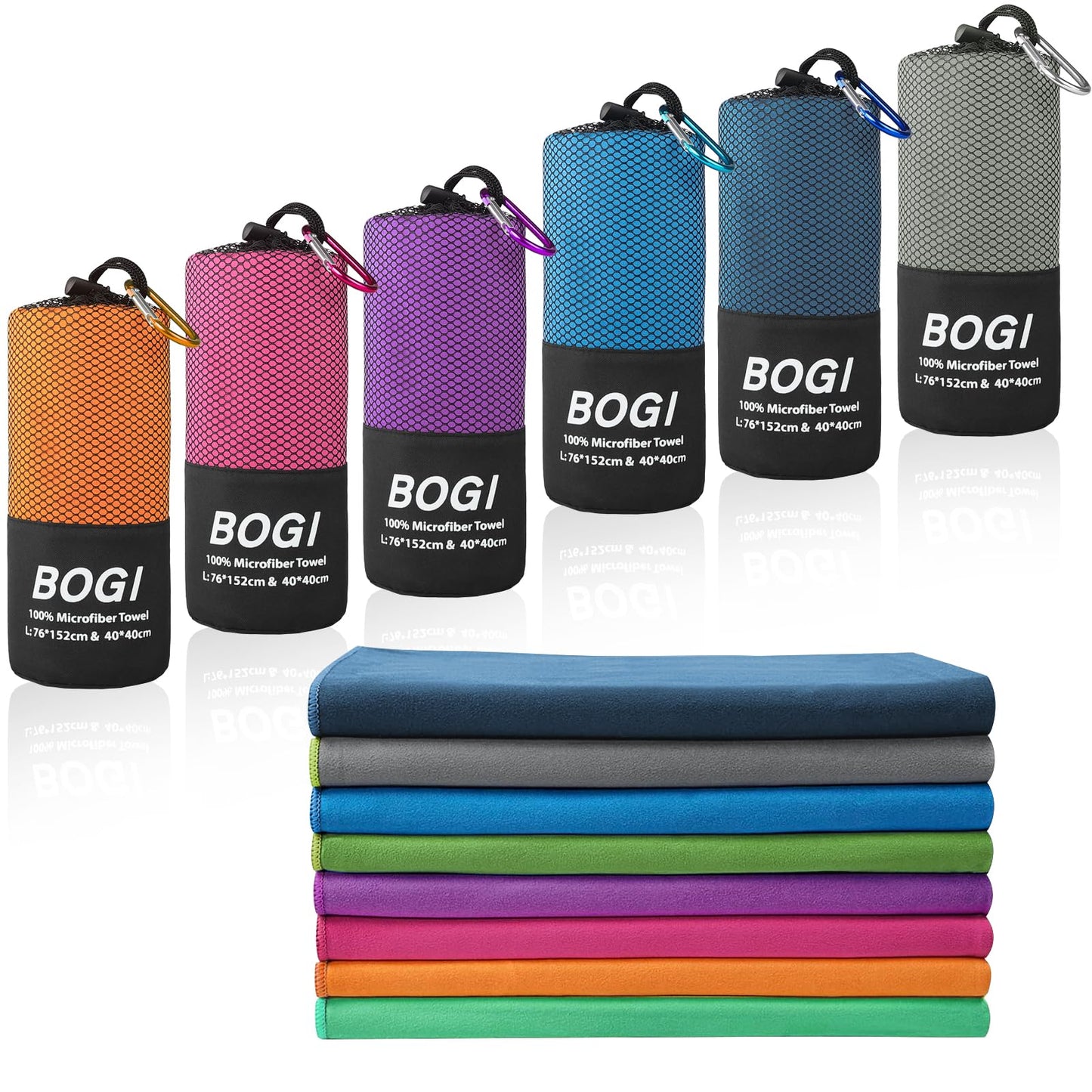 BOGI 4 Pack Microfiber Travel Sports Towel-Quick Dry Towel, Soft Lightweight Microfiber Camping Towel Absorbent Compact Travel Towel for Camping Gym Beach Bath Yoga Swimming Backpacking-4 pcs Medium