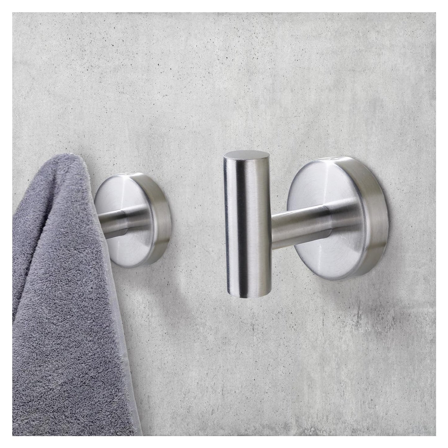 Bntuk Towel Hook for Bathroom, Heavy Duty Wall Hooks, Stainless Steel Coat Robe Clothes Hook for Bathroom Kitchen Garage Hotel, 2 Packs Wall Mount Towel Holder, Brushed Silver