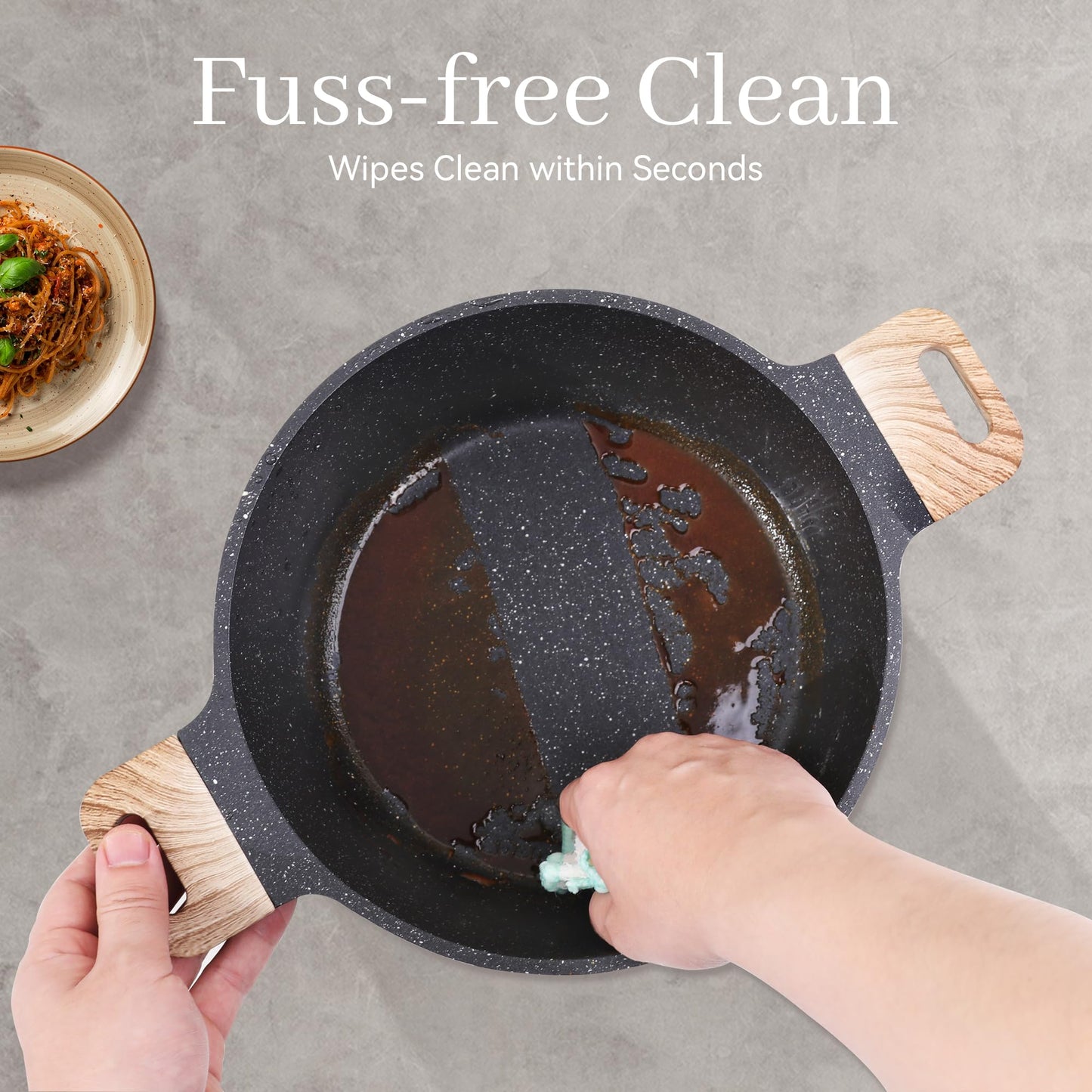 Cuisinluv 23Pcs Pots and Pans Set Non Stick, Kitchen Cookware Sets, Granite Stone Induction Cookware Non Stick Cooking Set w/Frying Pans, Saucepans, Sauté Pan, Griddle Pan, Egg Pan, Black