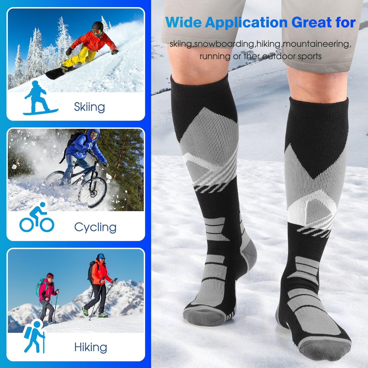 vvfxx Ski Socks, Cold Weather Socks for Snowboarding, Snow, Winter, Thermal Knee-high Warm Socks, Hunting