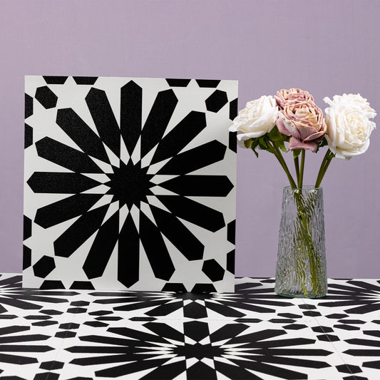 Elffloor Peel and Stick Floor Tile, Black and White Flower Waterproof Vinyl Flooring, 11.8 in×11.8 in, Peel and Stick Flooring for Bathroom, Kitchen, Bedroom, 10 Pcs