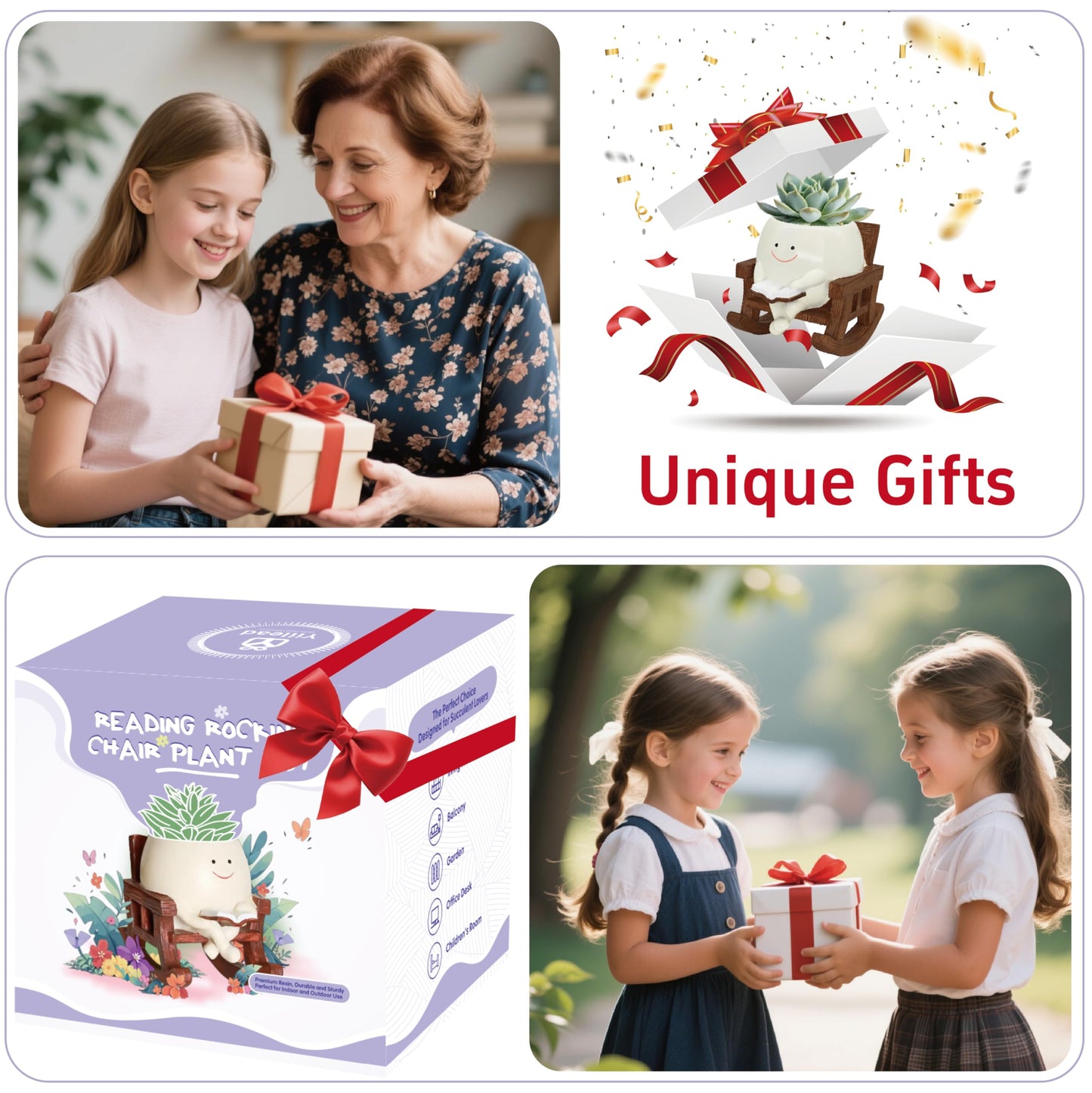 Smiley Face Planter Pot, Cute Plant Pots for Indoor Outdoor, Unique Reading Rocking Chair Plant Pot for Succulents Plants Live with Drainage Hole, Gift Idea for Mother Day and Christmas