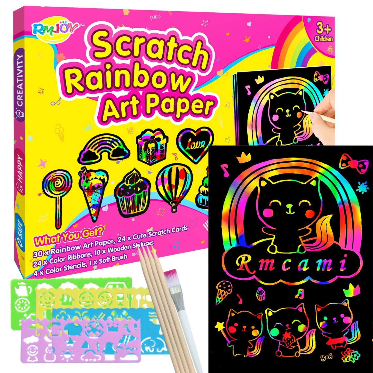 Rainbow Scratch Paper Art for Kids: 60PCS Magic Arts Crafts Gifts Toys for Girls Boys Ages 4 5 6 7 8 9 Games Activities for Birthday Family Fathers Day Christmas Stocking Stuffers Easter(Girls)