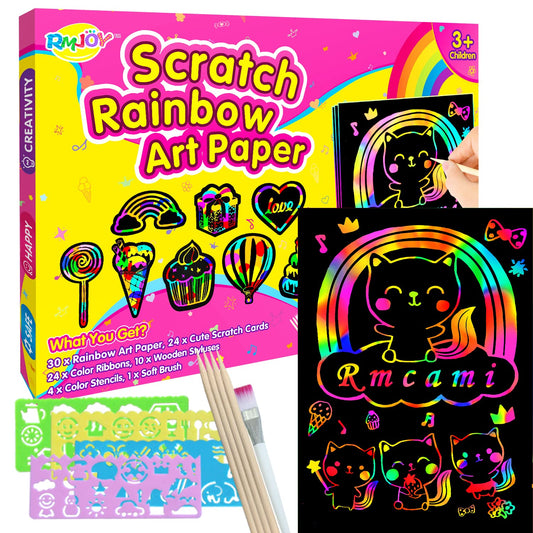 Rainbow Scratch Paper Art for Kids: 60PCS Magic Arts Crafts Gifts Toys for Girls Boys Ages 4 5 6 7 8 9 Games Activities for Birthday Family Fathers Day Christmas Stocking Stuffers Easter(Girls)