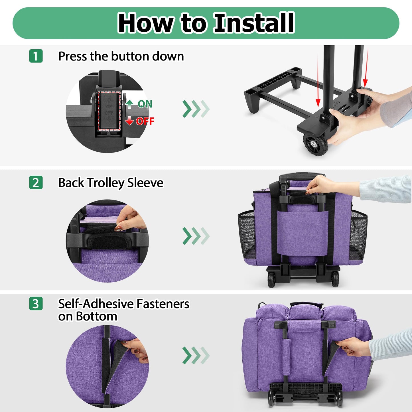 LoDrid Rolling Cleaning Caddy with Lid, Cleaning Supplies Organizer with Detachable Trolley, Cleaning Caddy Cart on Wheels with Handle and Shoulder Strap for Housekeepers, Purple, Bag Only