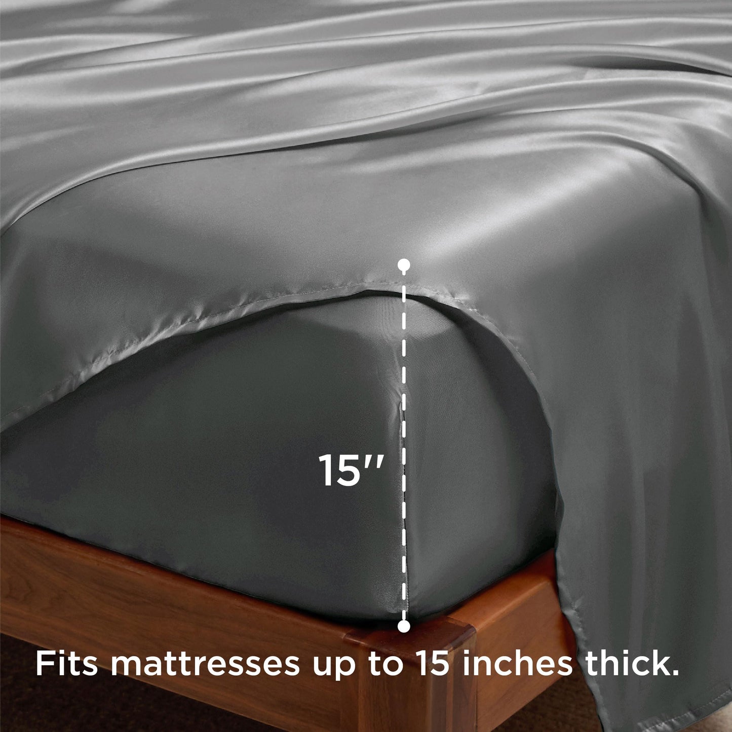 Bedsure Satin Sheets Queen Size - Luxury Silky Bed Sheet Set, Ultra Soft & Wrinkle Free, Good for Hair & Skin, Gifts for Women, 15 Inches Deep Pocket, 4-Piece (Queen, Dark Grey)