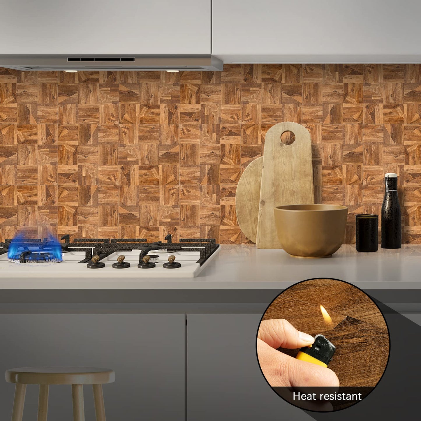 Midcard 10-Sheet Peel and Stick PVC Backsplash Tile, Natural Oak Triangle Puzzle