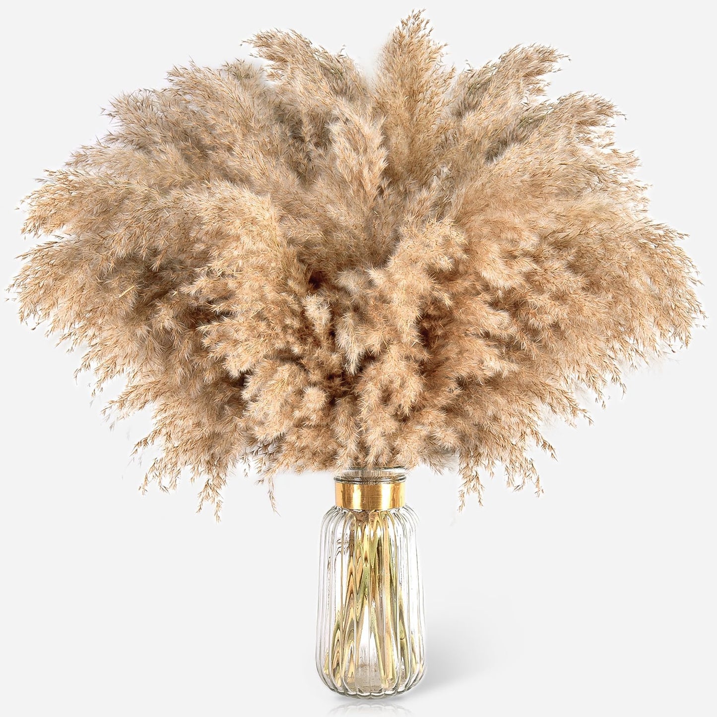 22pcs Pampas Grass Decor-Natural Dried Fluffy Brown Pompas Grass,Short Fluffy Pampas Grass Bulk for Small Boho vases,Wedding Flower,Boho Home Decor,Living Room Table Decor(17inch)